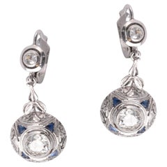 Pair of Sapphire and Diamond Pendent Earrings