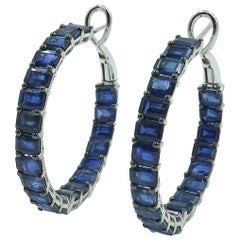 Pair of Sapphire and White Gold Hoop Earrings