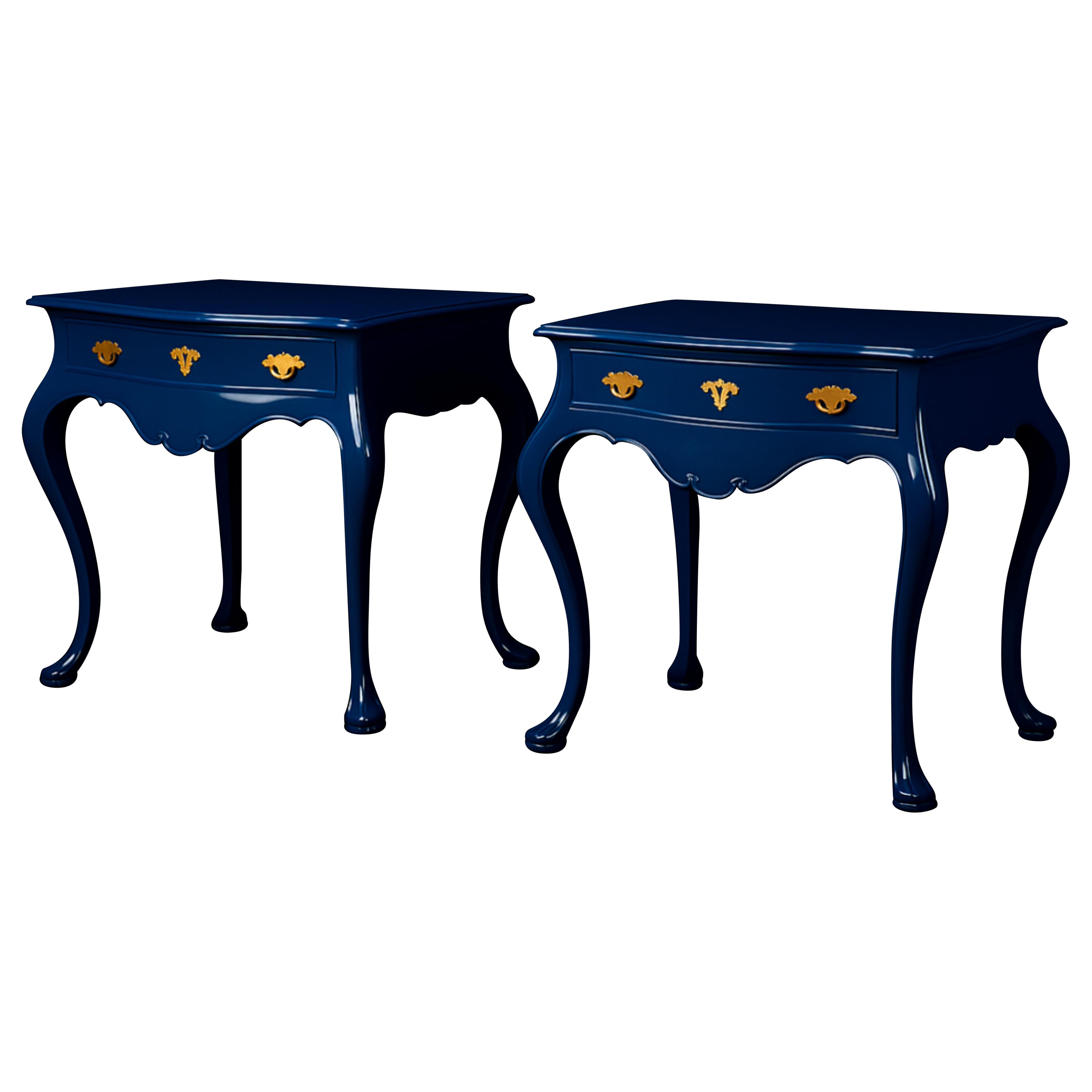 Pair of Sapphire Blue Baroque Styled Commode, 19th Century