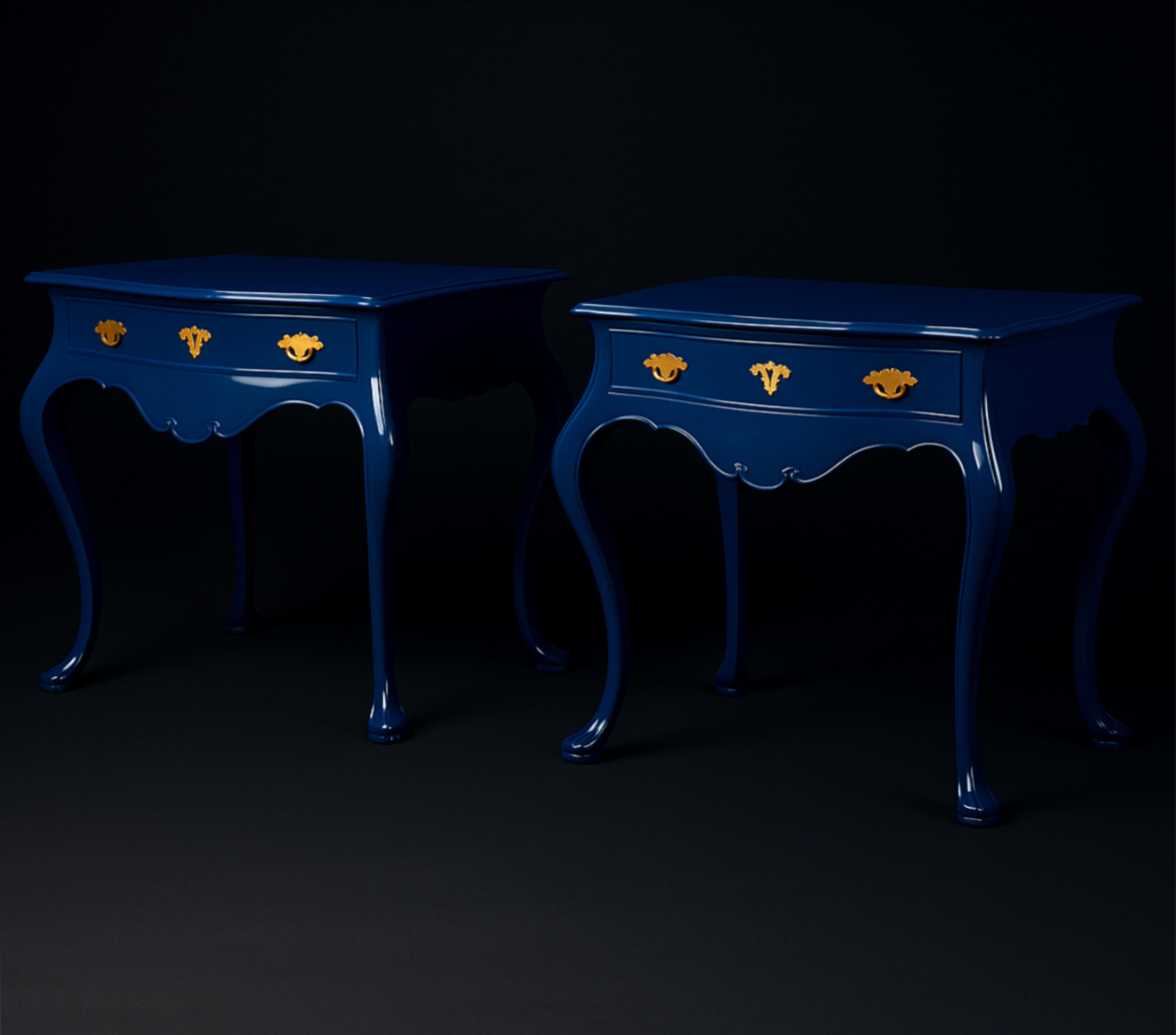 Pair of Sapphire Blue Baroque Styled Commode, 19th Century