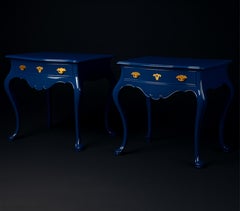 Pair of Sapphire Blue Baroque Styled Commode, 19th Century