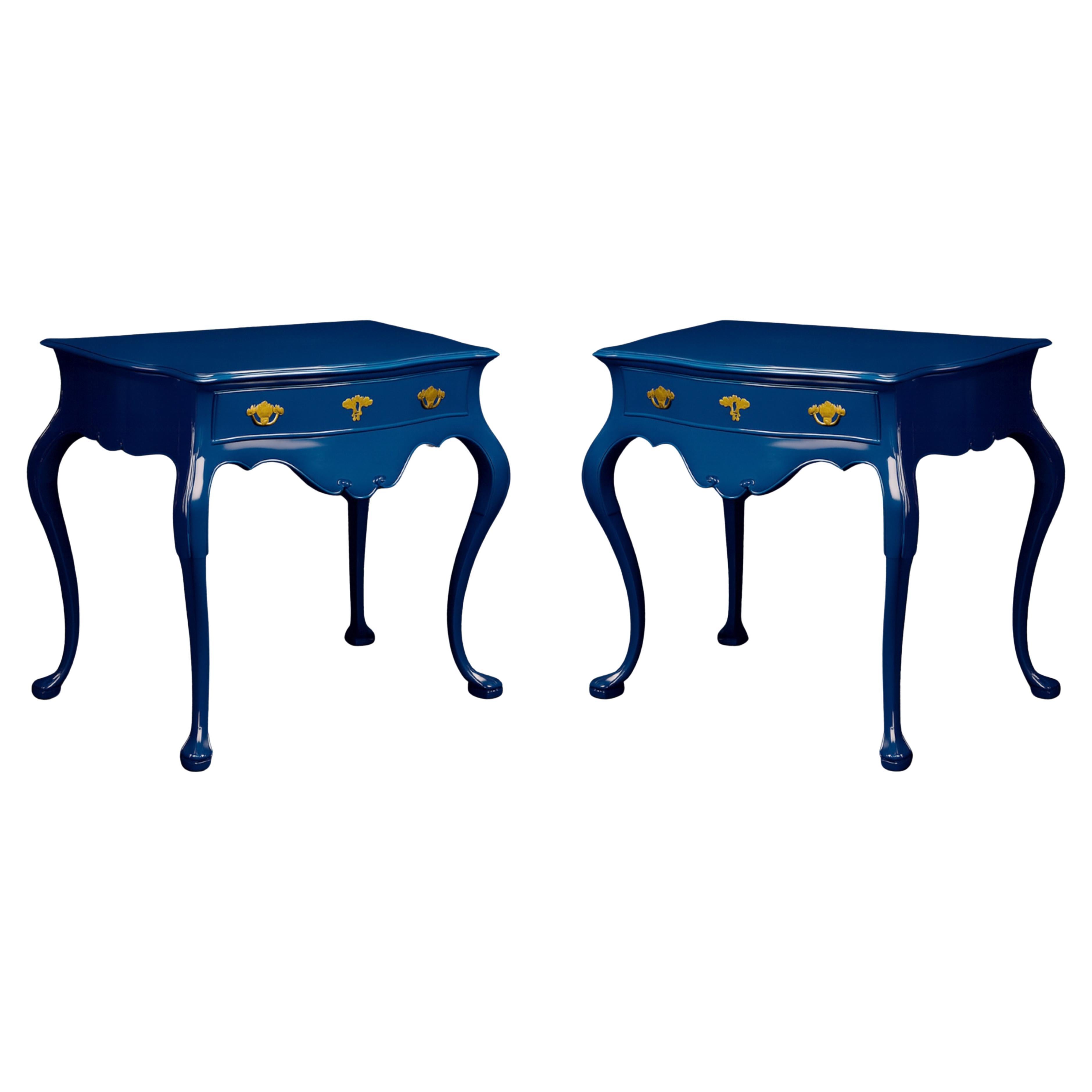 Pair of Sapphire Blue Baroque Styled Commode, 19th Century