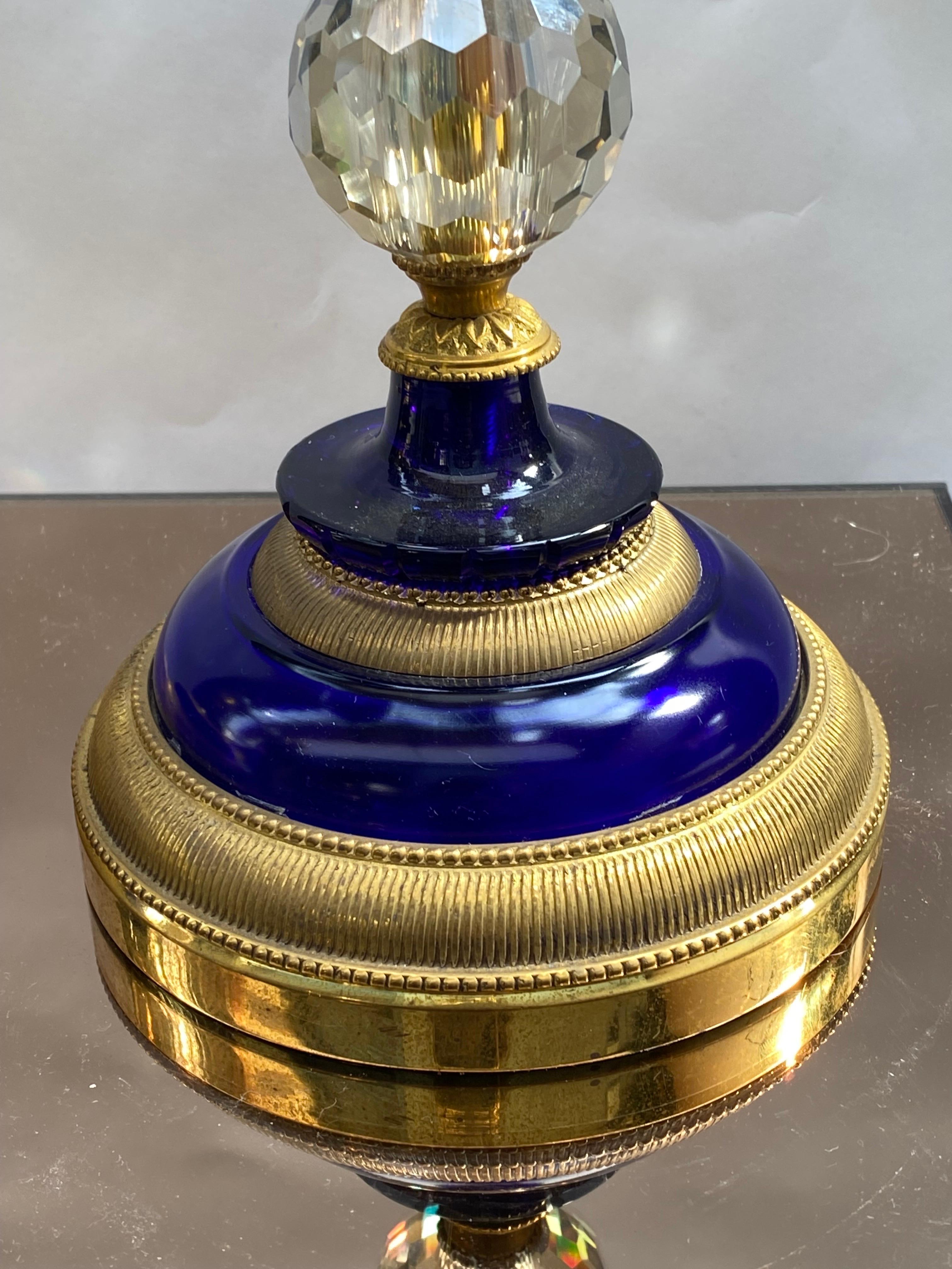 Pair of Sapphire Blue Crystal Lamp Base Gilded Bronze In Good Condition For Sale In Paris, France