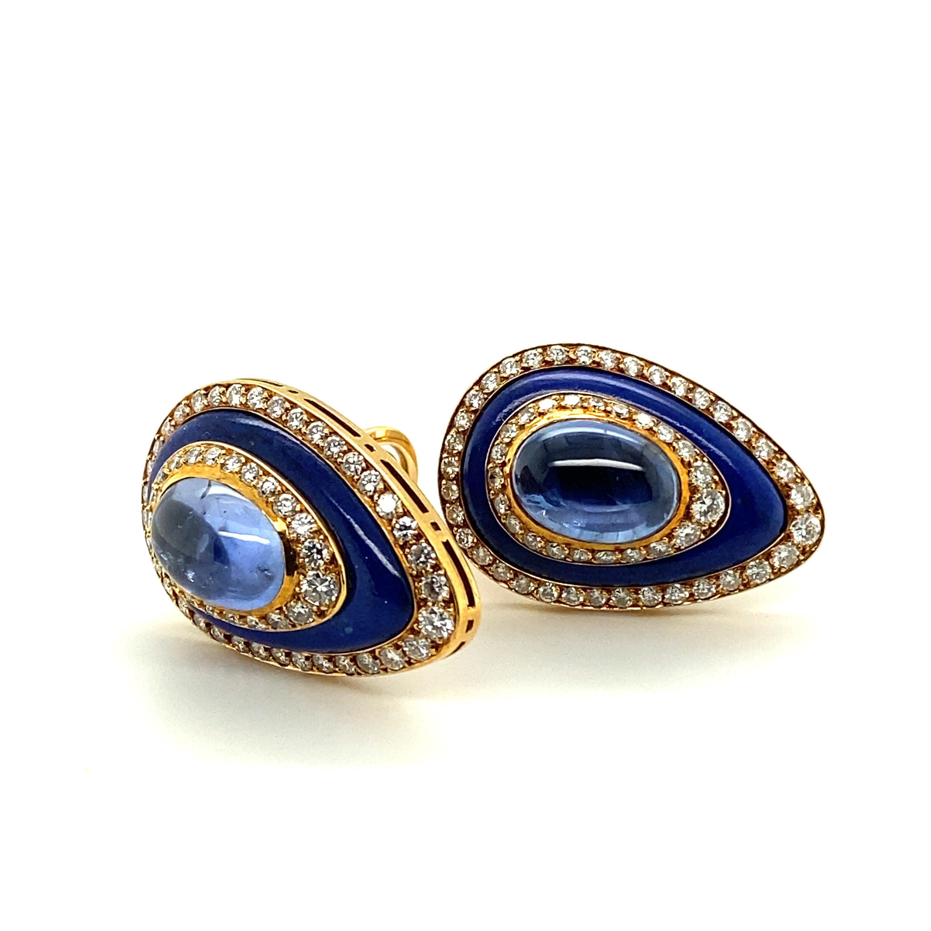 Pair of Sapphire Diamond Lapis Lazuli Ear Clips by Bulgari in Yellow Gold 18K 4