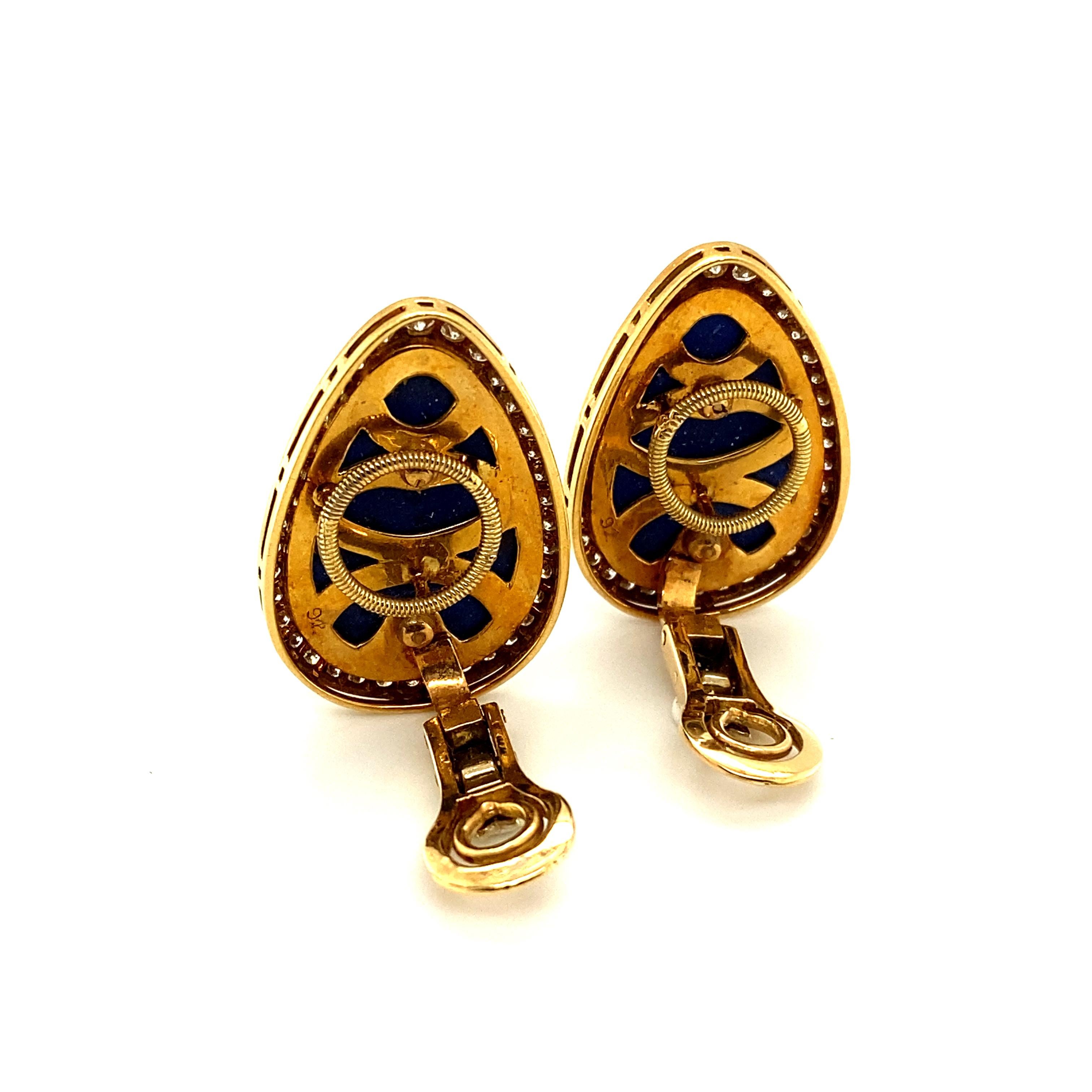 Pair of Sapphire Diamond Lapis Lazuli Ear Clips by Bulgari in Yellow Gold 18K 5