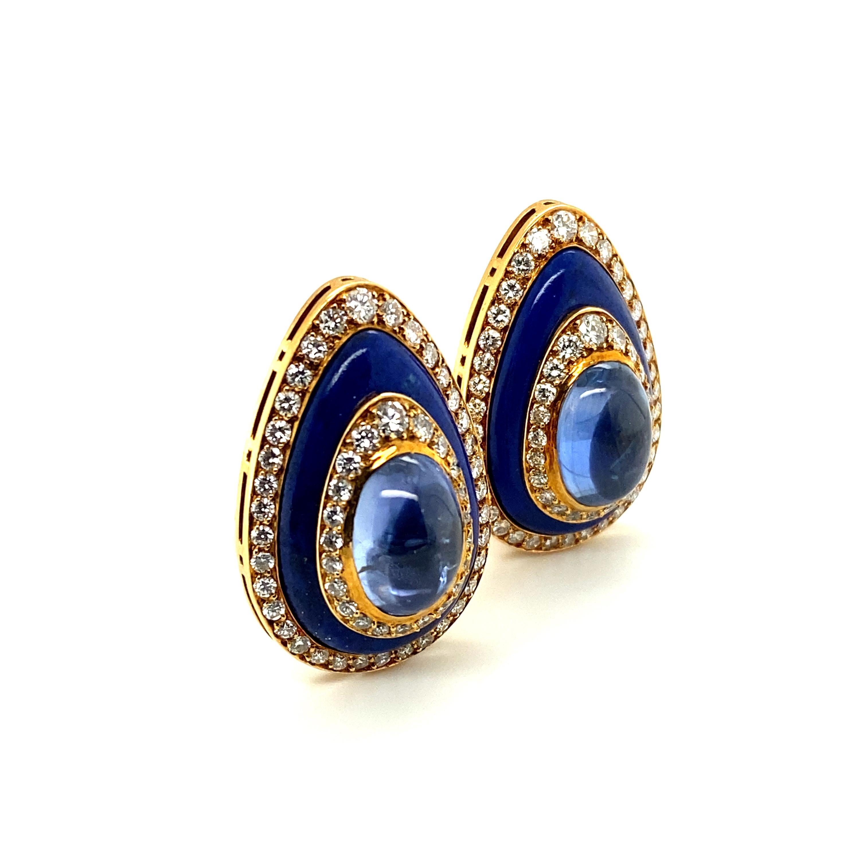 Pair of Sapphire Diamond Lapis Lazuli Ear Clips by Bulgari in Yellow Gold 18K 7