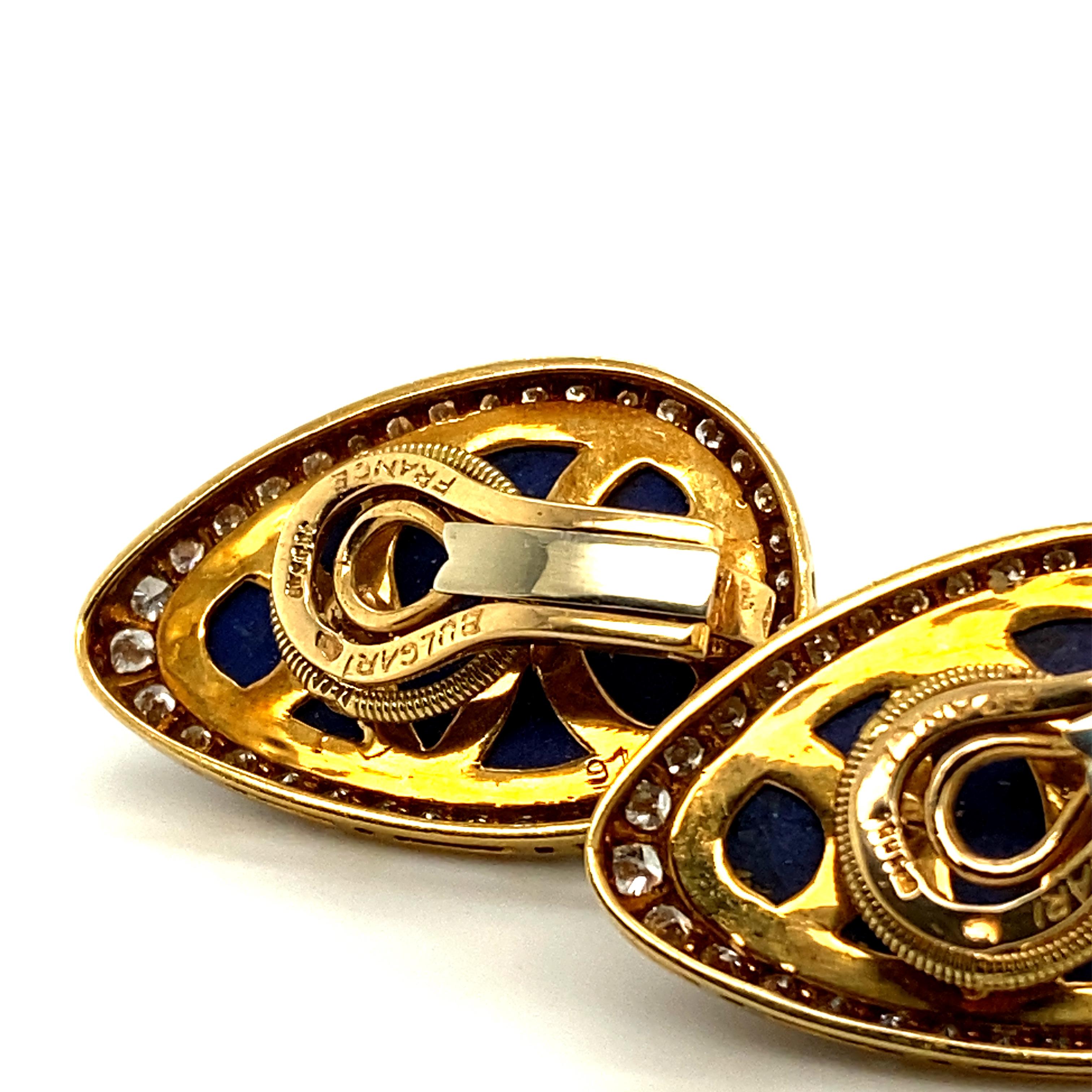 Pair of Sapphire Diamond Lapis Lazuli Ear Clips by Bulgari in Yellow Gold 18K 8