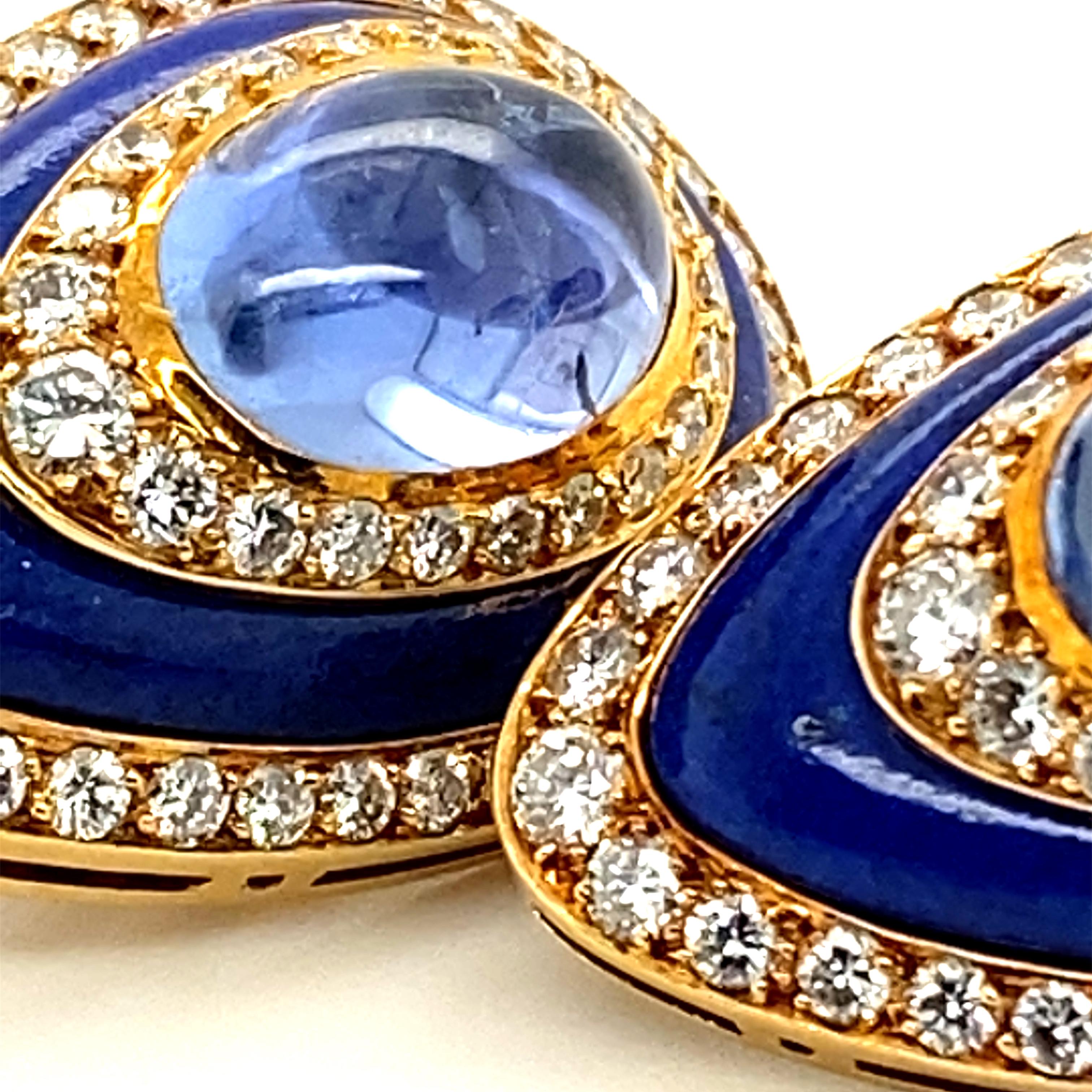Men's Pair of Sapphire Diamond Lapis Lazuli Ear Clips by Bulgari in Yellow Gold 18K