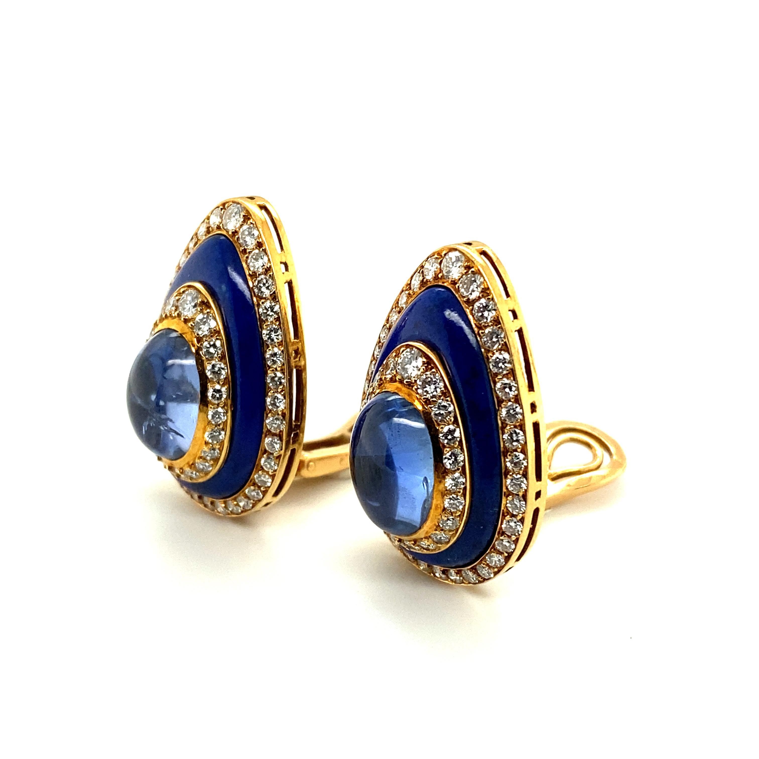 Pair of Sapphire Diamond Lapis Lazuli Ear Clips by Bulgari in Yellow Gold 18K 1