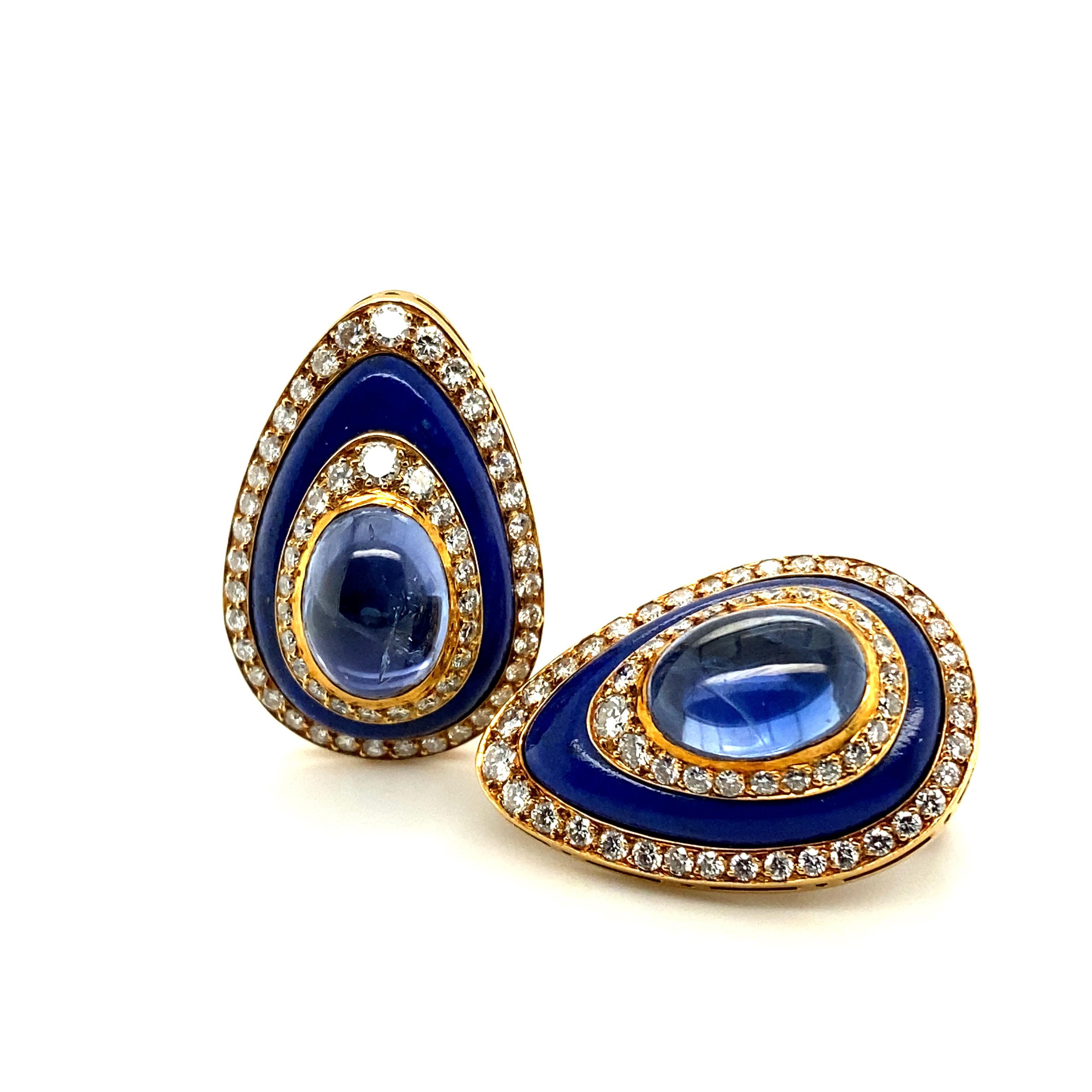 Pair of Sapphire Diamond Lapis Lazuli Ear Clips by Bulgari in Yellow Gold 18K 3