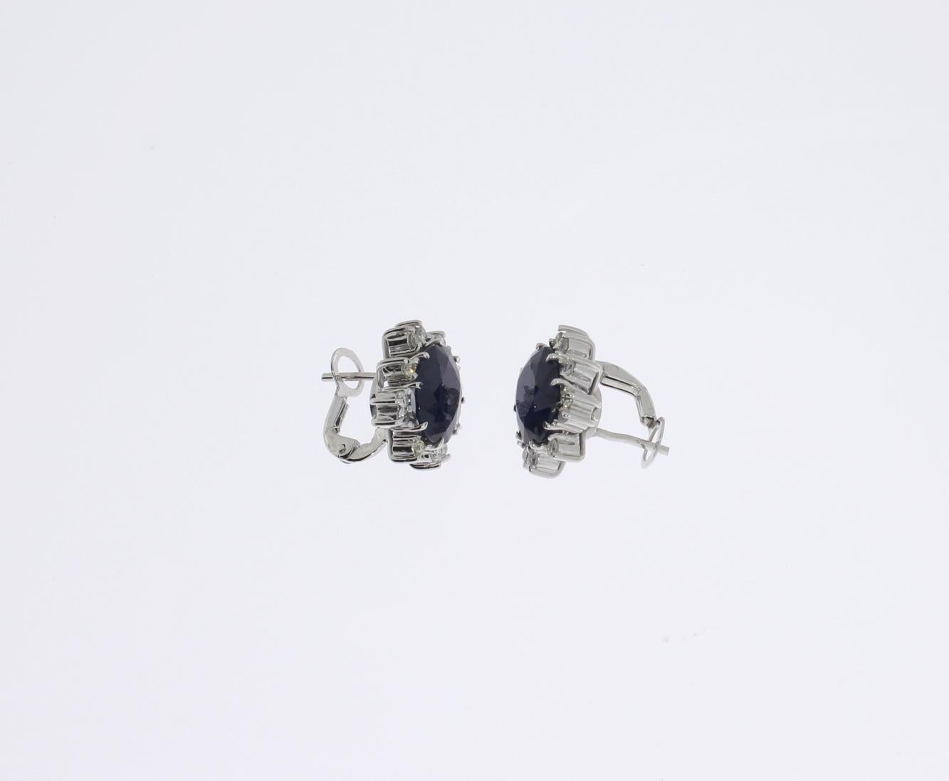 Brilliant Cut Pair of Sapphire Diamond White Gold Stud Earrings For Sale