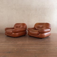 Pair of "Sapporo" Cognac Leather Lounge Chairs by Mario Marenco for Mobil Girgi