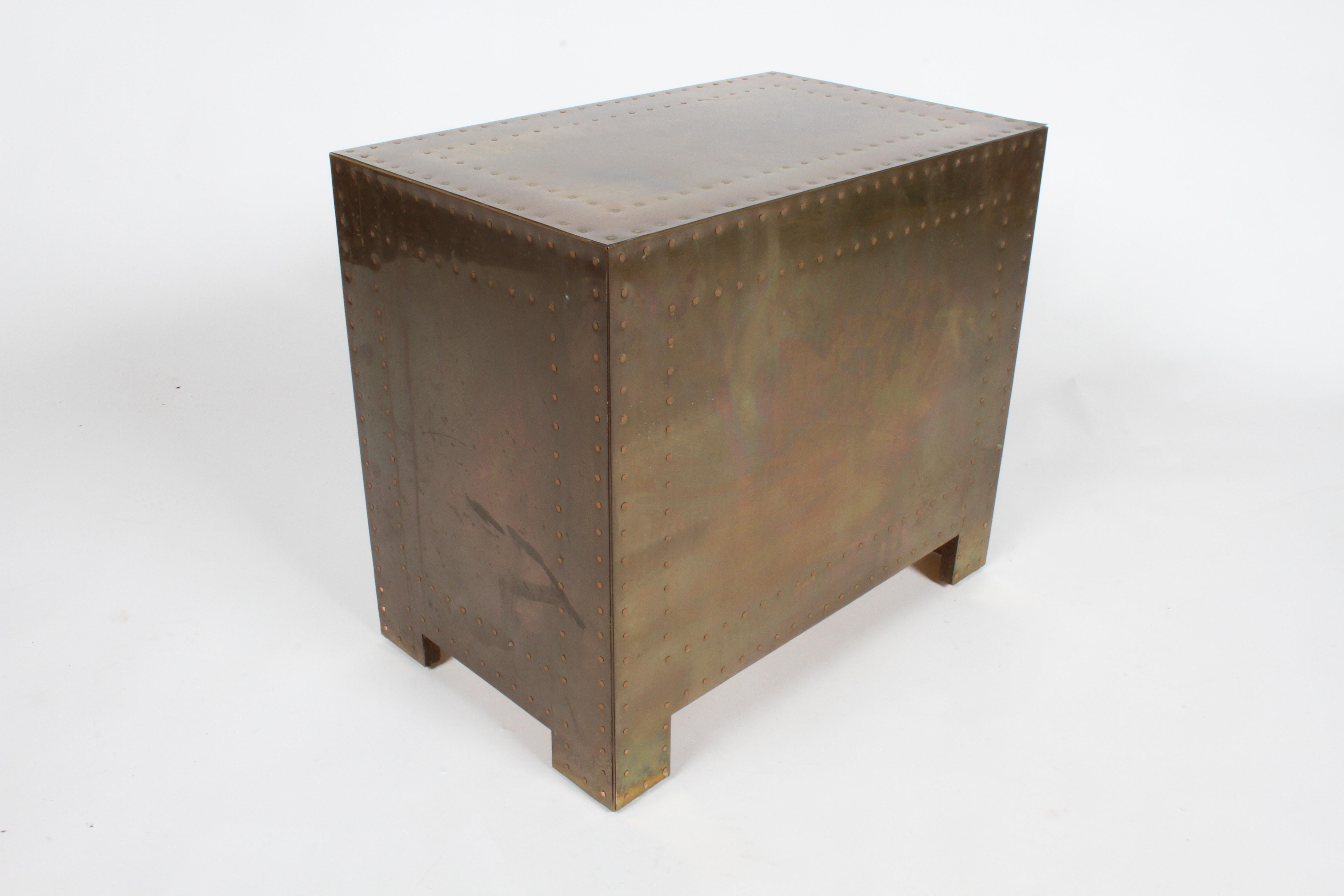 Late 20th Century Pair of Sarreid Brass-Clad Chests Use as End Tables or Nightstands