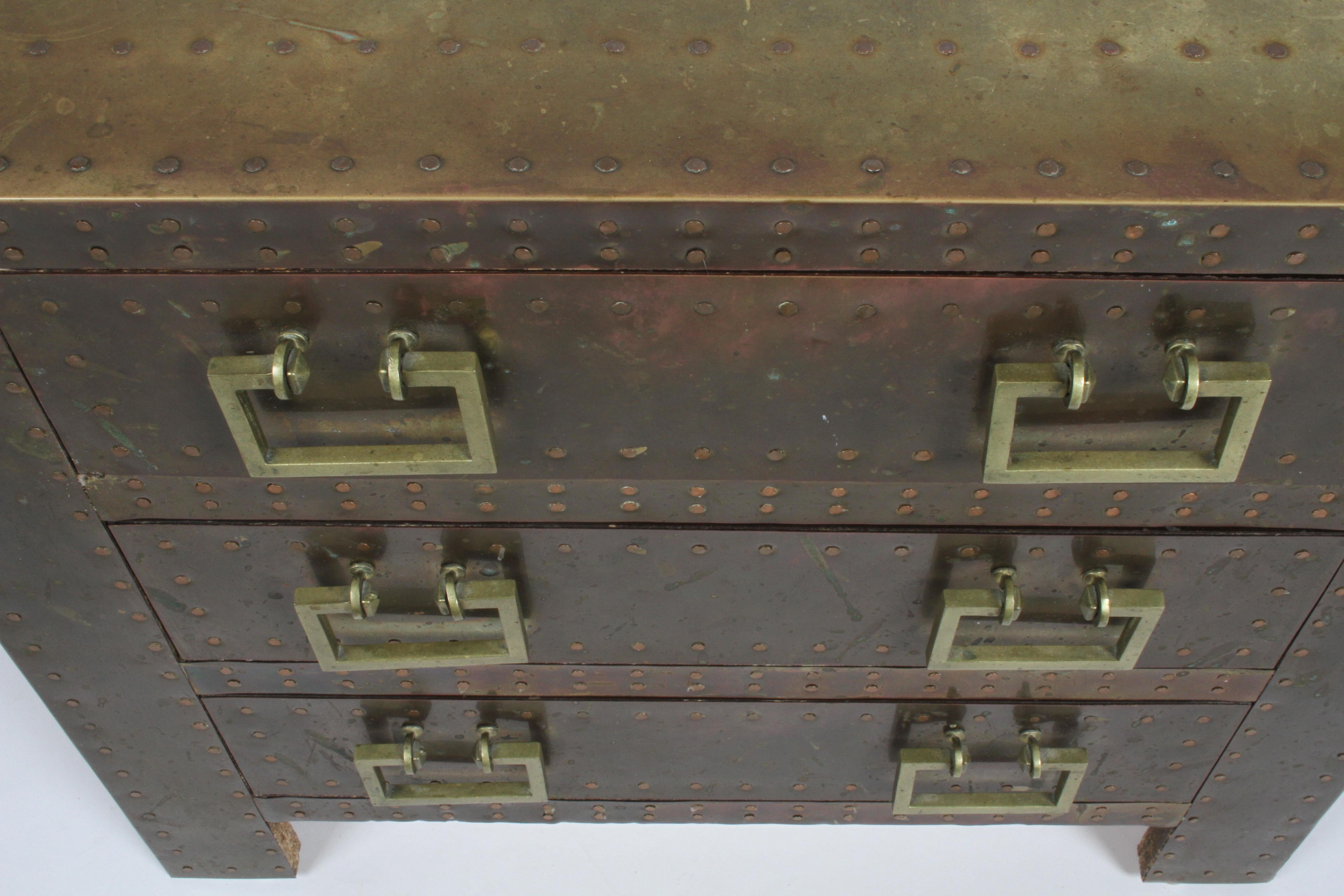 Pair of Sarreid Brass-Clad Chests Use as End Tables or Nightstands 1