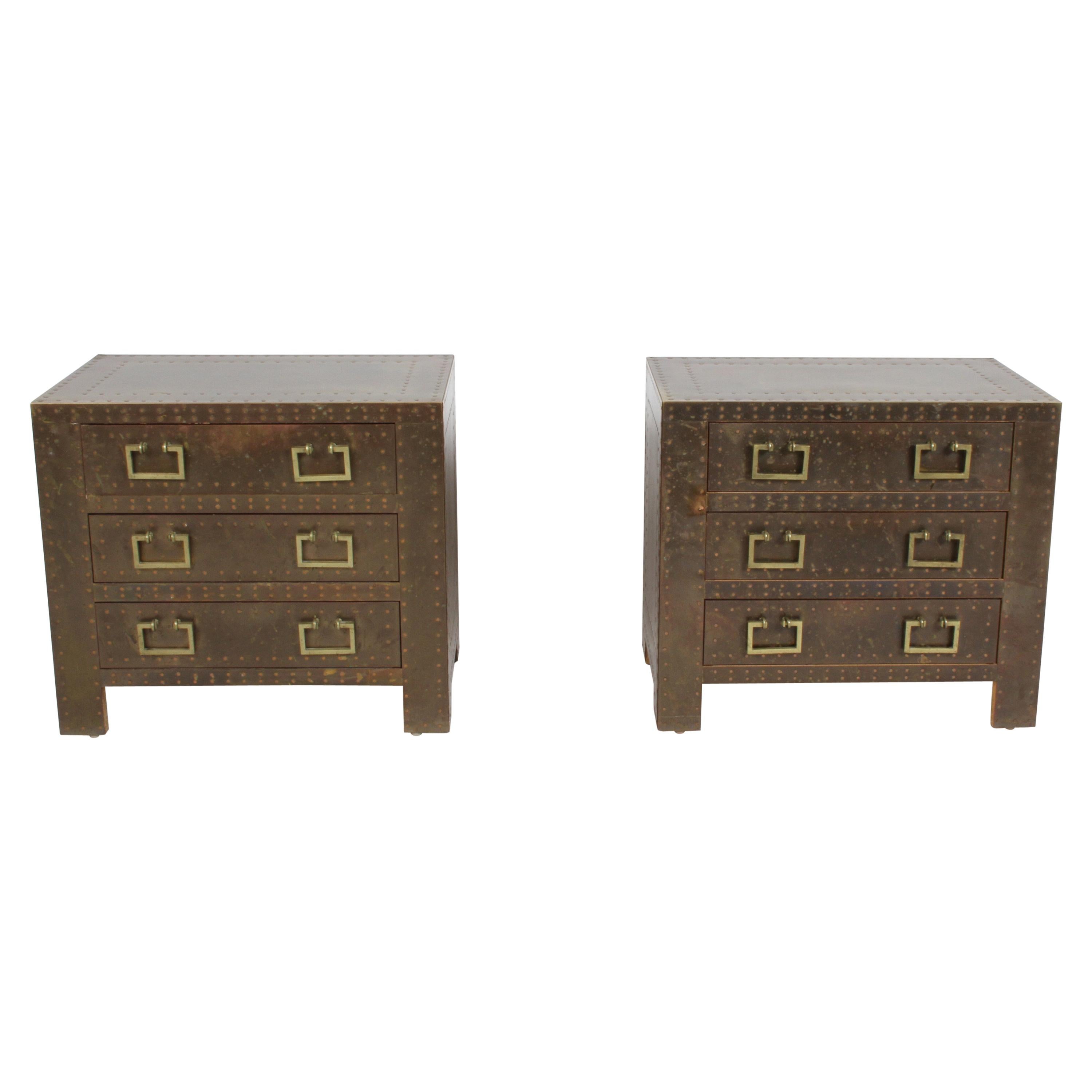 Pair of Sarreid Brass-Clad Chests Use as End Tables or Nightstands