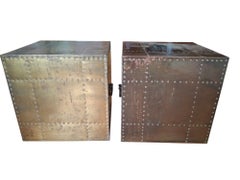 Pair of Sarreid, Ltd. Riveted Brass Clad Cube Occasional Tables