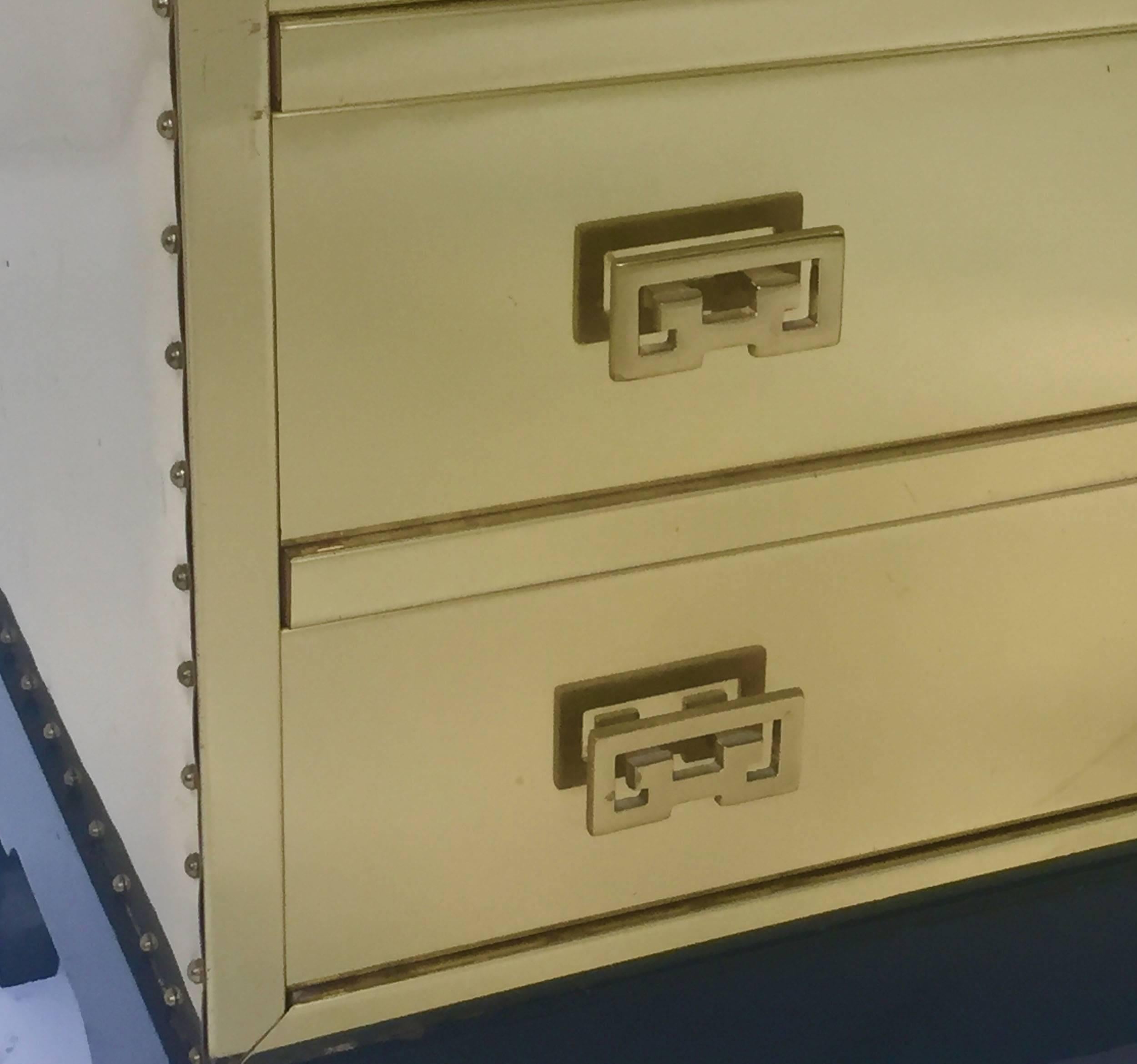 Mid-Century Modern Pair of Sarreid Style Brass-Clad Chests or End Tables, circa 1970s
