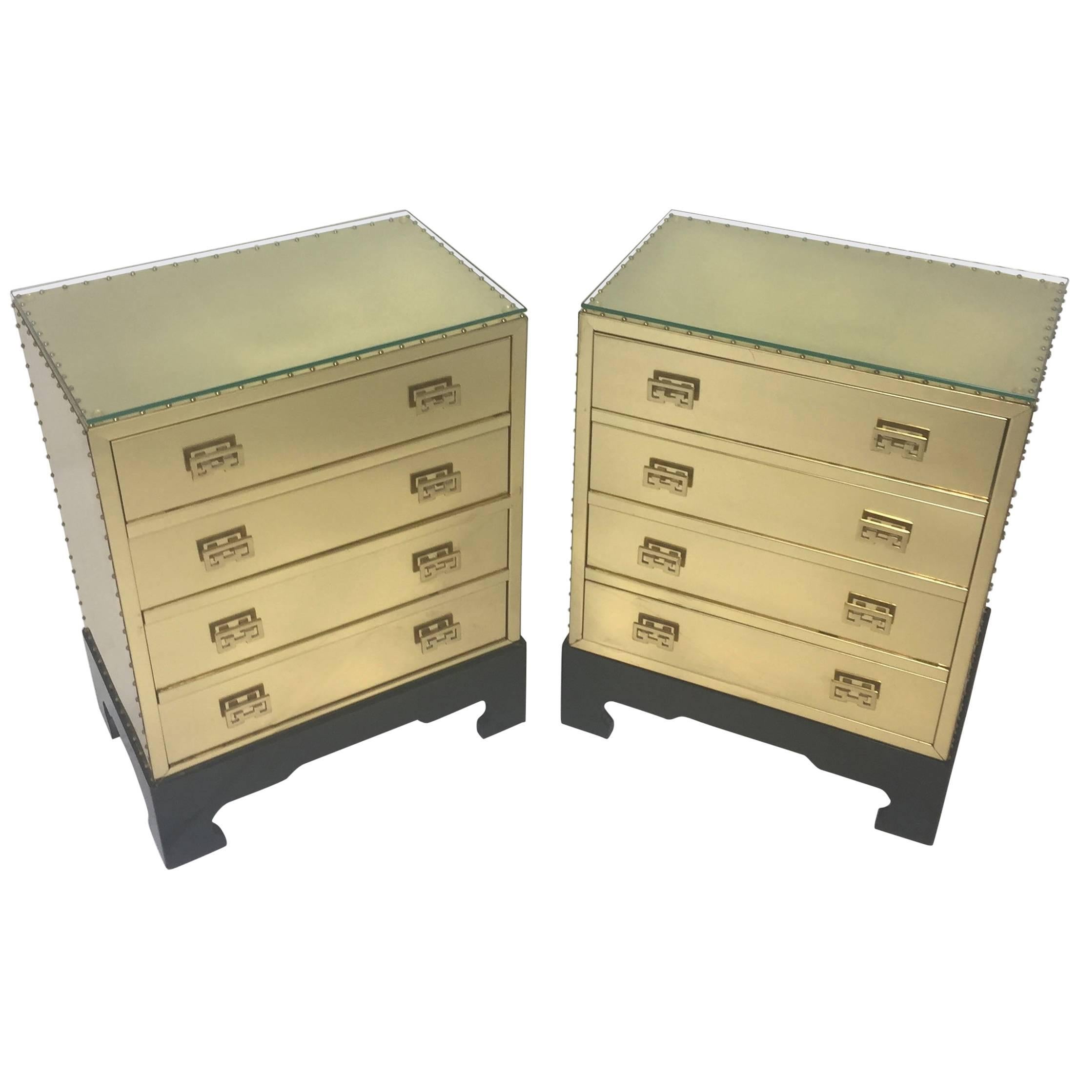 Pair of Sarreid Style Brass-Clad Chests or End Tables, circa 1970s