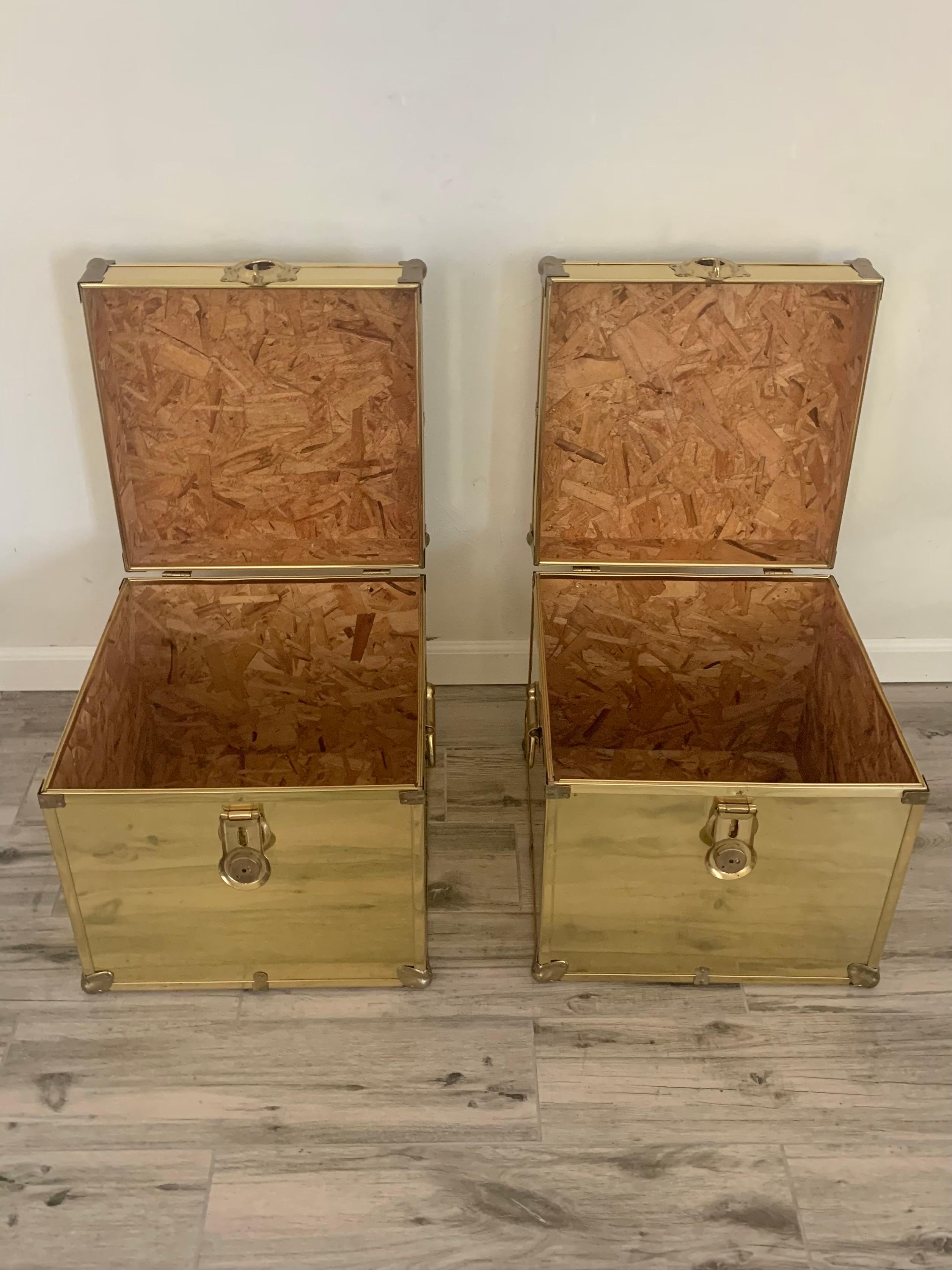 Pair of Sarreid Style Brass Clad Trunks, Tables In Good Condition For Sale In Boynton Beach, FL