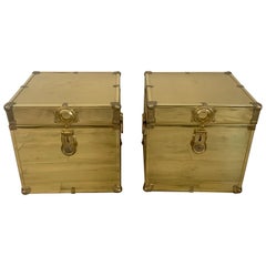 Pair of Sarreid Style Brass Clad Trunks, Tables