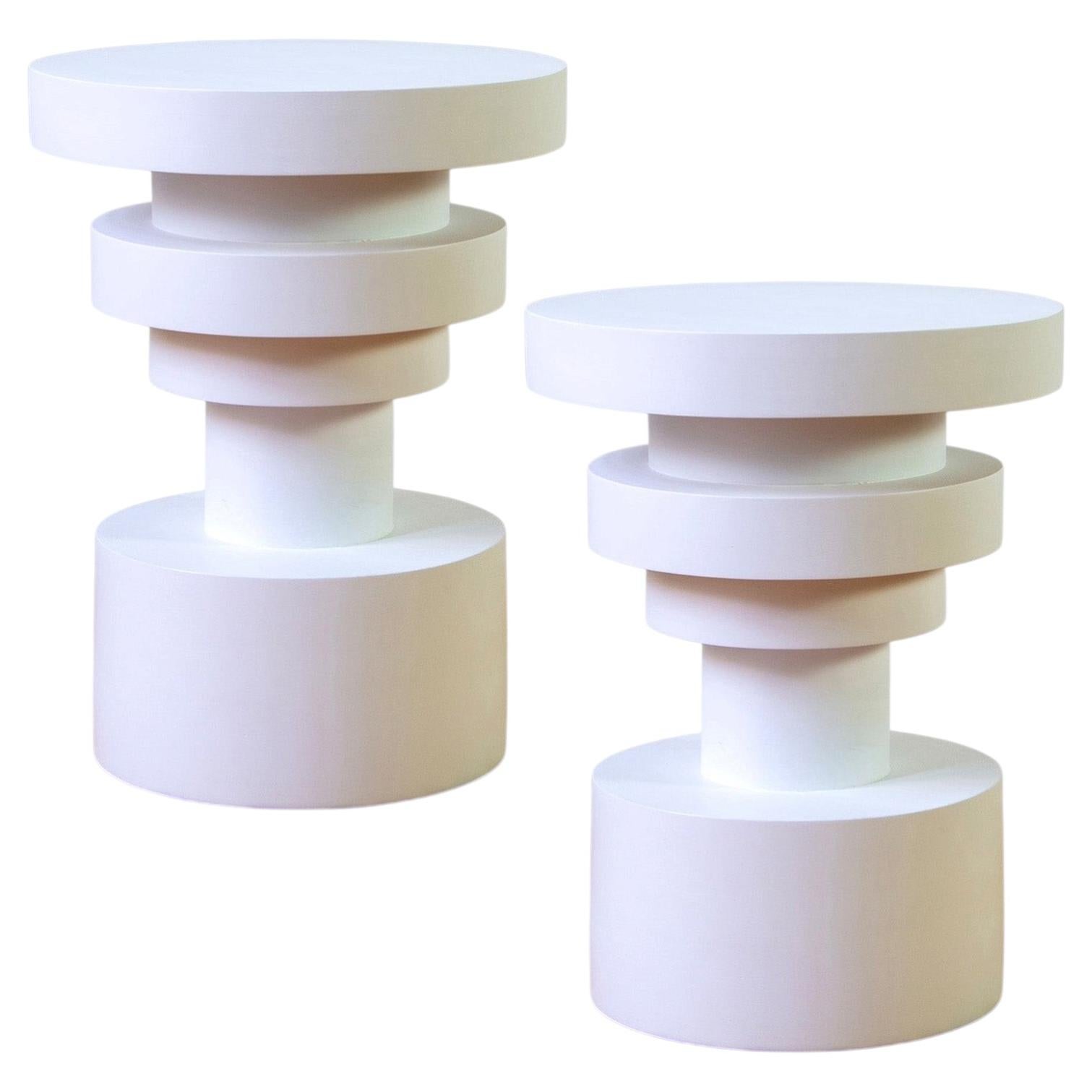 Pair of Sass Side Tables from Souda, Short, White, Wood End Table, Made to Order