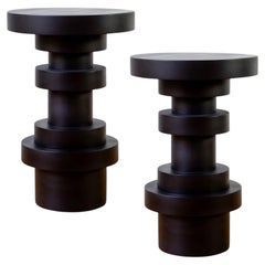 Coppia di tavolini Sass di Souda, alti, neri, in Wood, realizzati su ordinazione
