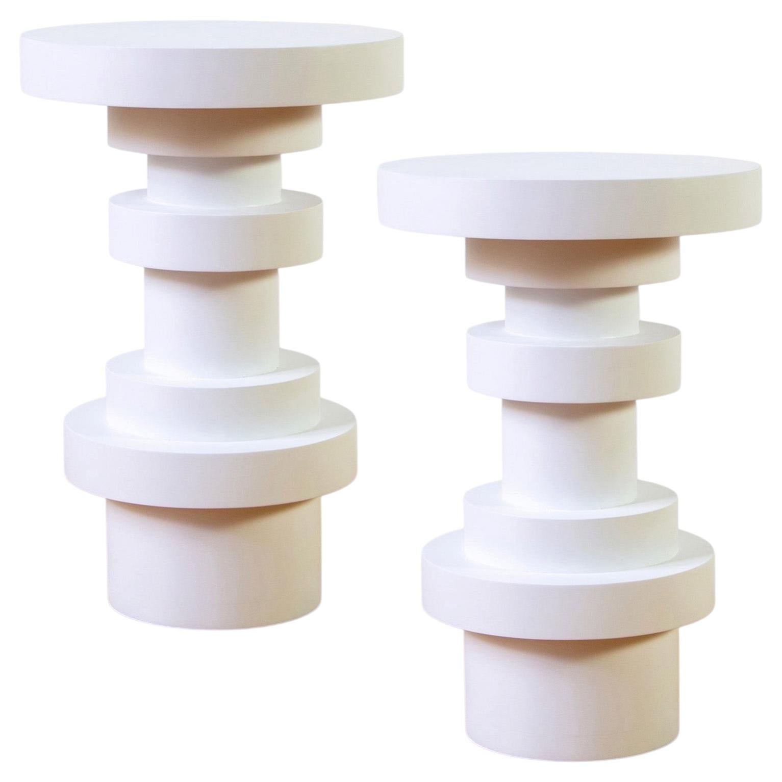Pair of Sass Side Tables from Souda, Tall, White, Wood End Table, Made to Order