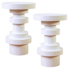 Coppia di tavolini Sass di Souda, alti, bianchi, in Wood, realizzati su ordinazione