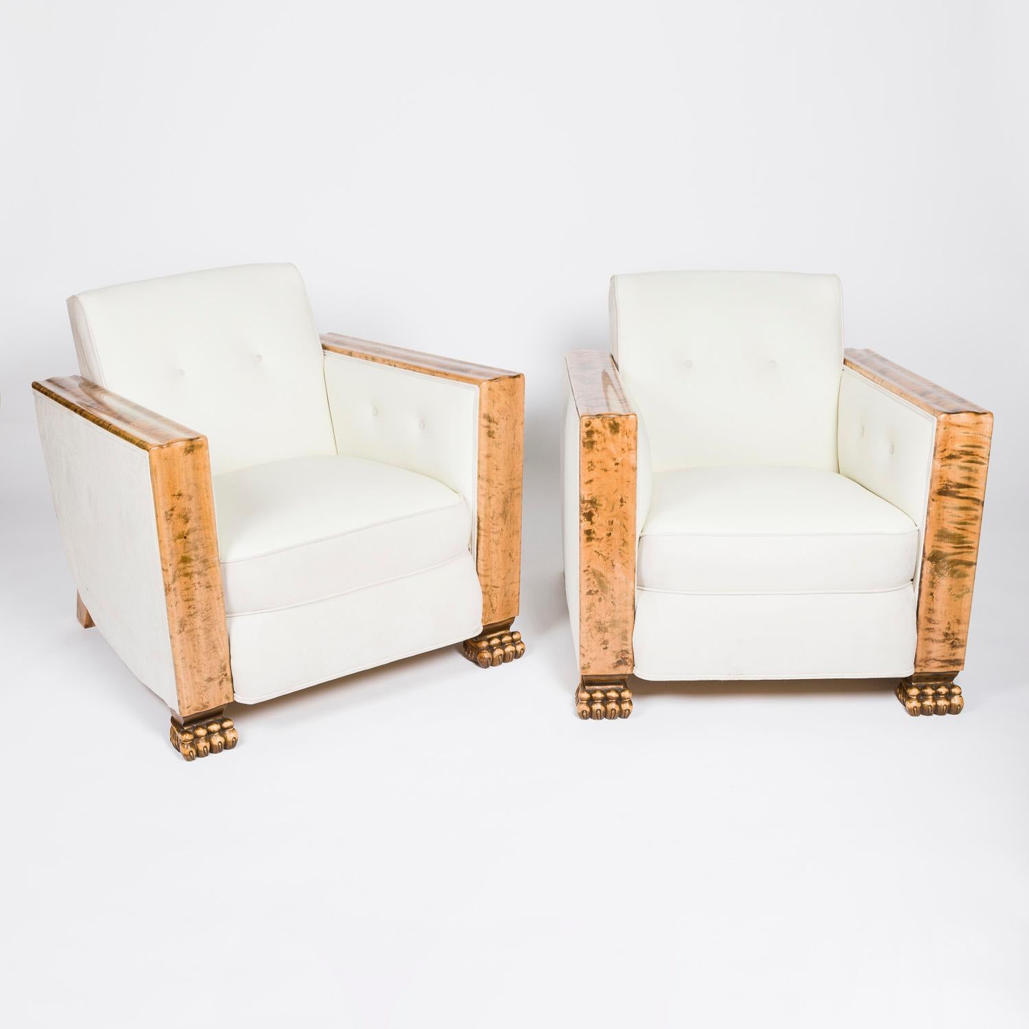 Pair of satin birch Art Deco armchairs For Sale 5