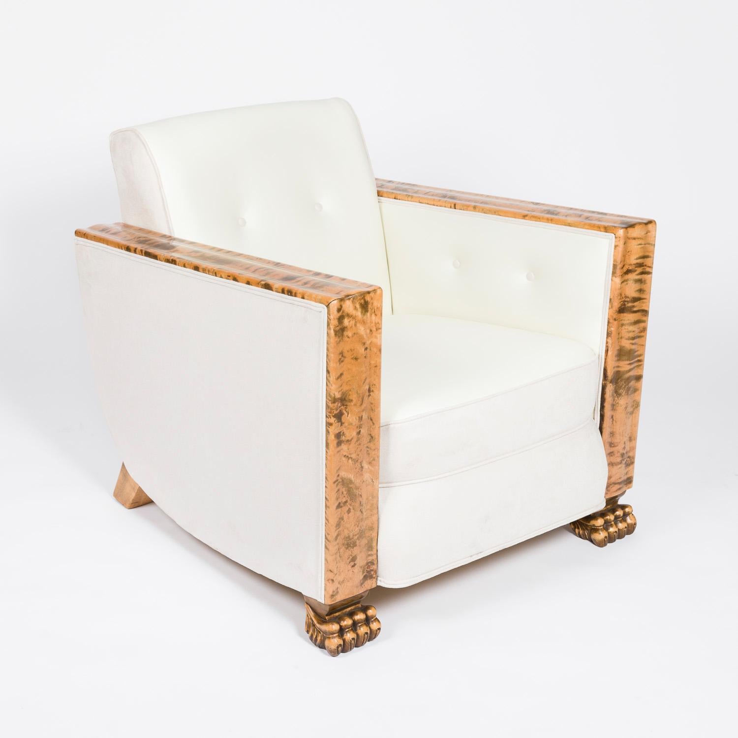 European Pair of satin birch Art Deco armchairs For Sale