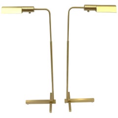 Pair of Satin Brass Adjustable Reading Floor Lamps by Casella