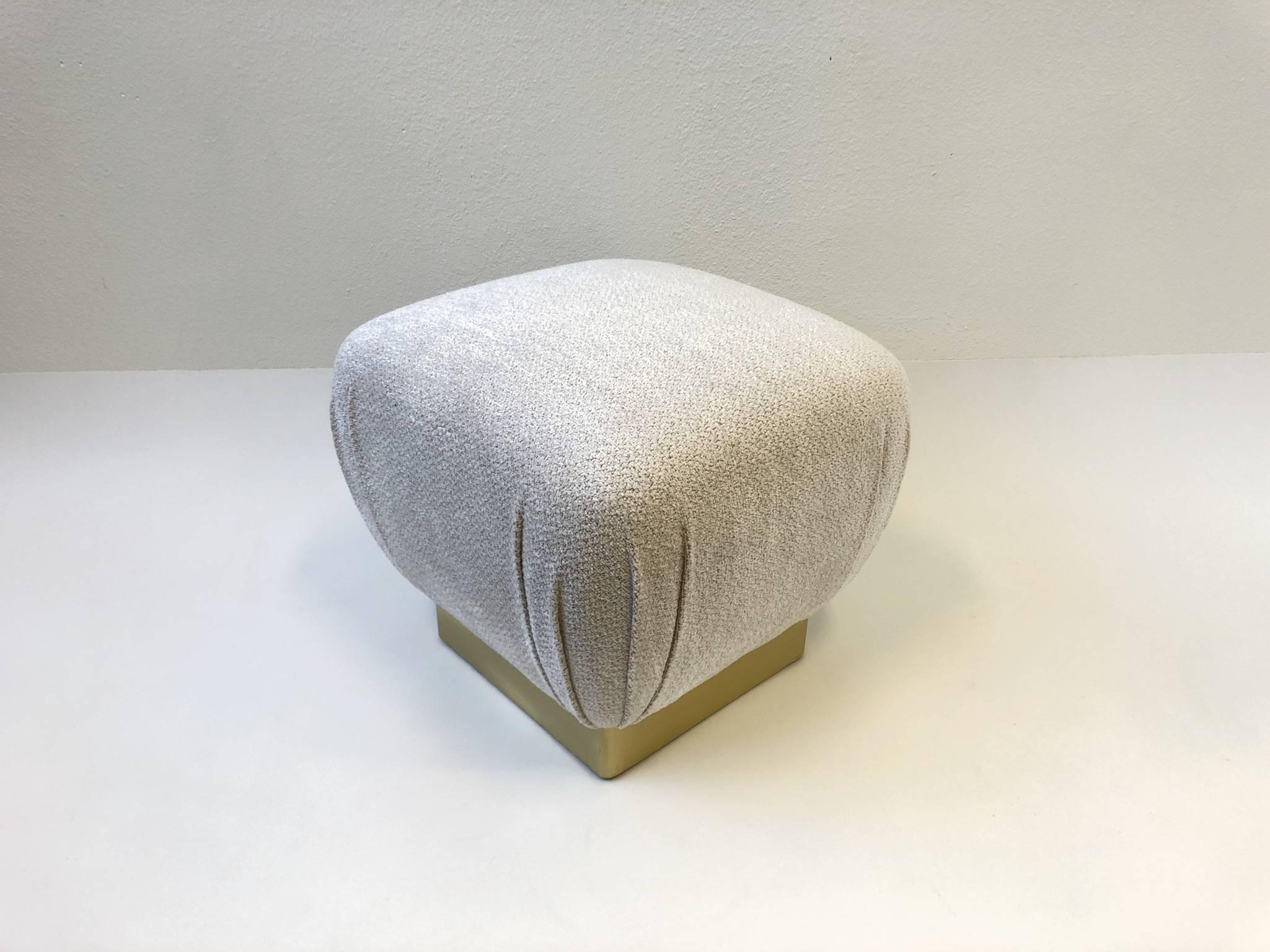 Pair of Satin Brass and Fabric Poufs by Marge Carson 3