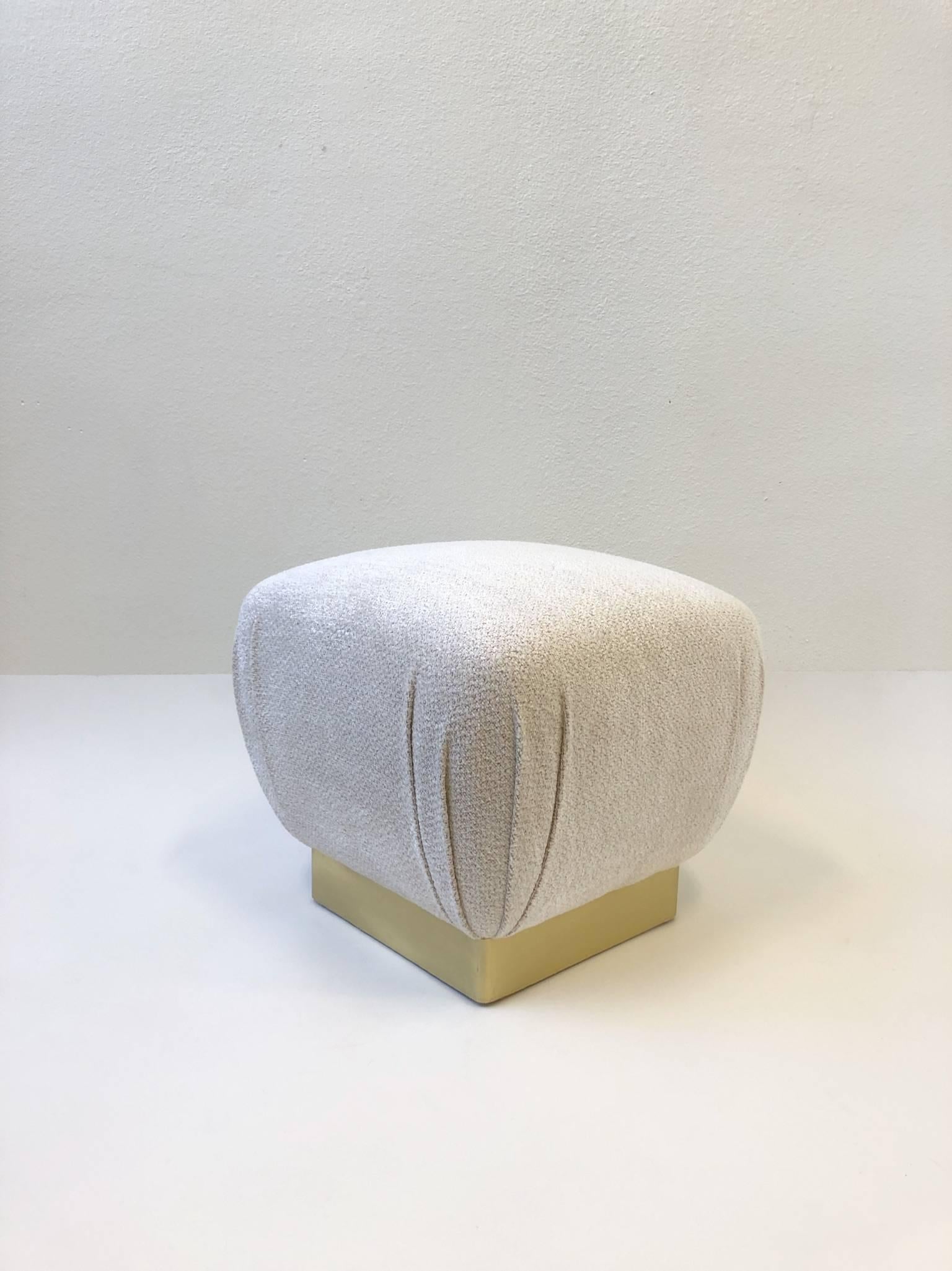 American Pair of Satin Brass and Fabric Poufs by Marge Carson