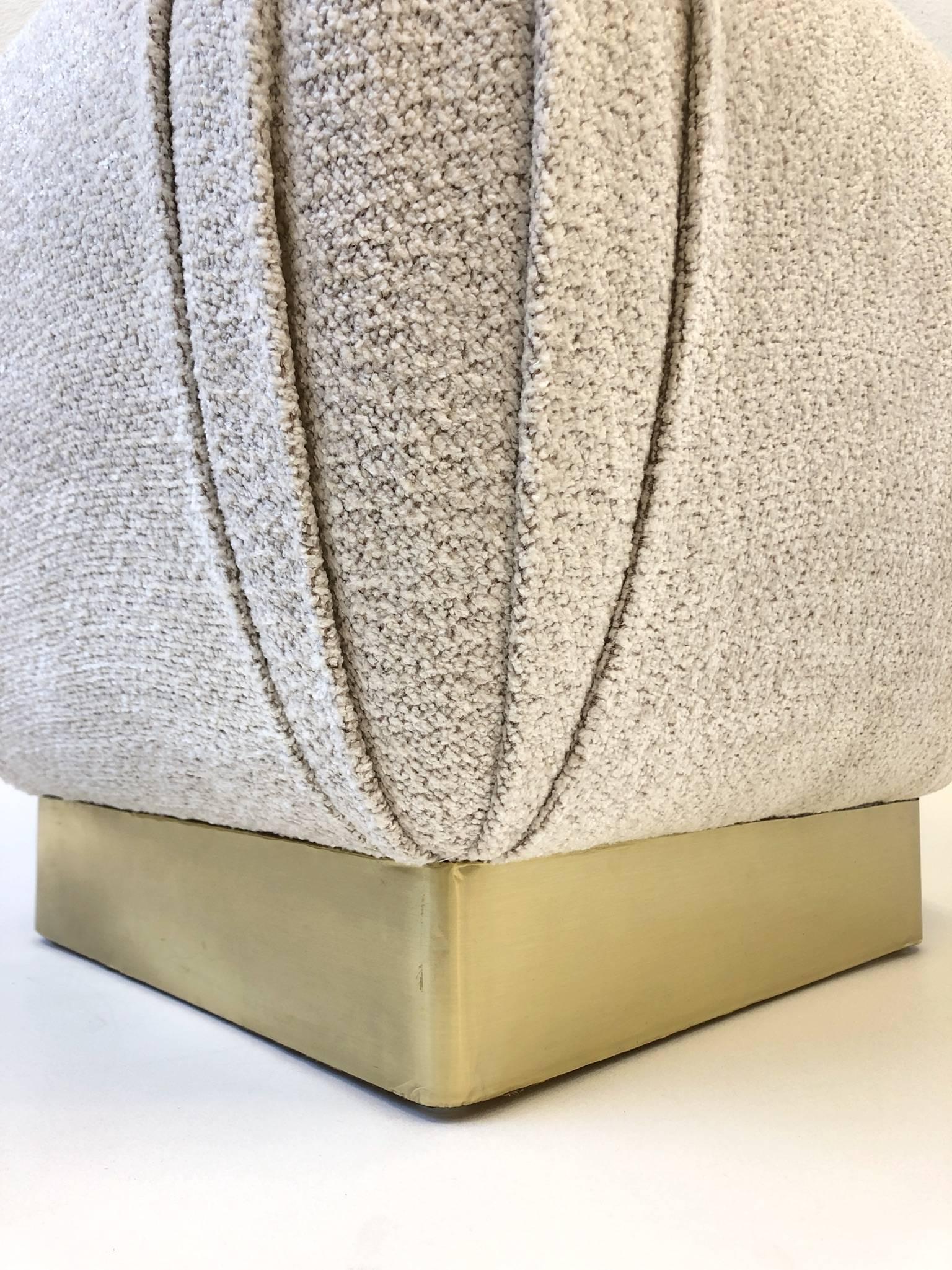 Pair of Satin Brass and Fabric Poufs by Marge Carson 1