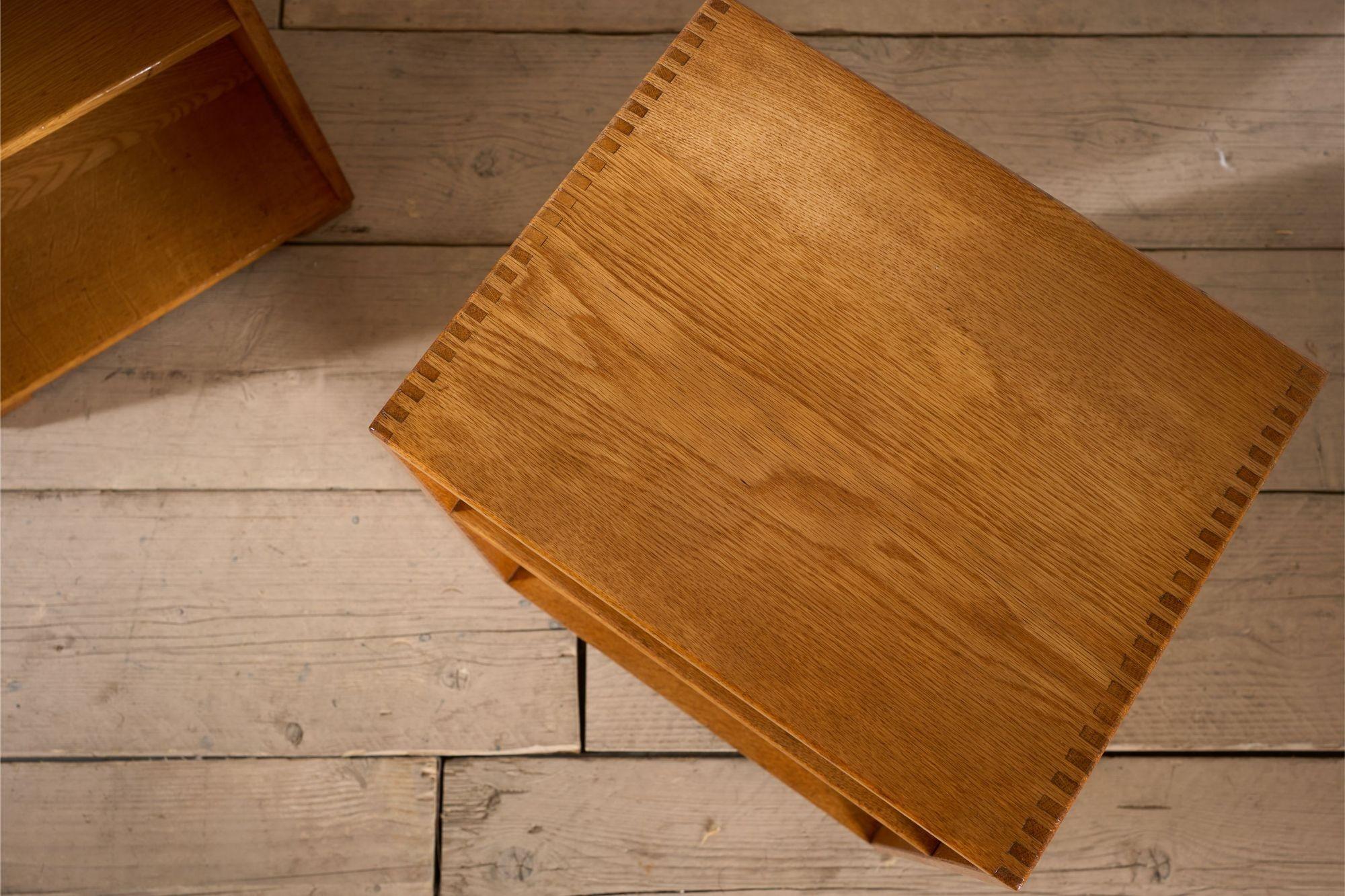 20th Century Pair of satin finish oak war department bedside tables For Sale