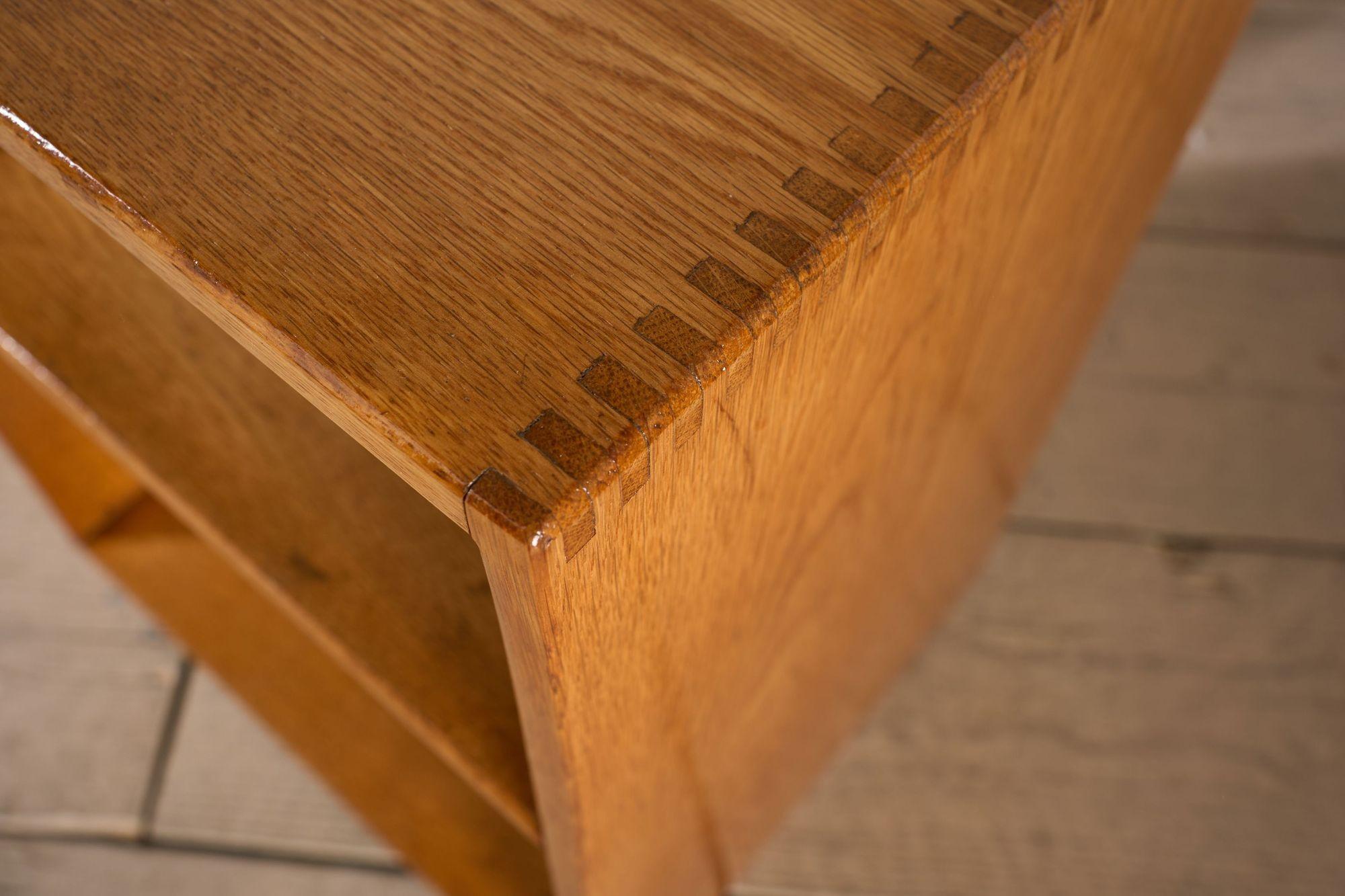 Pair of satin finish oak war department bedside tables For Sale 2