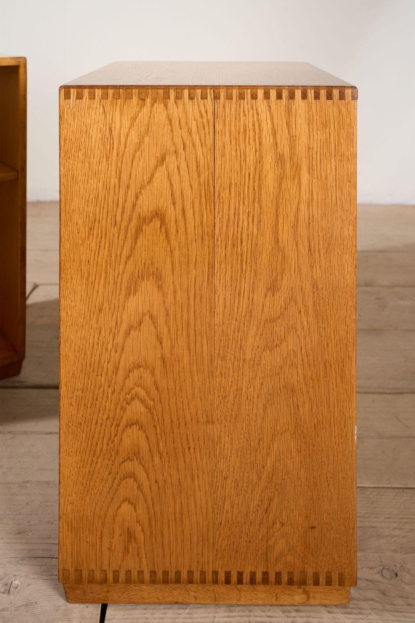 Pair of satin finish oak war department bedside tables For Sale 3