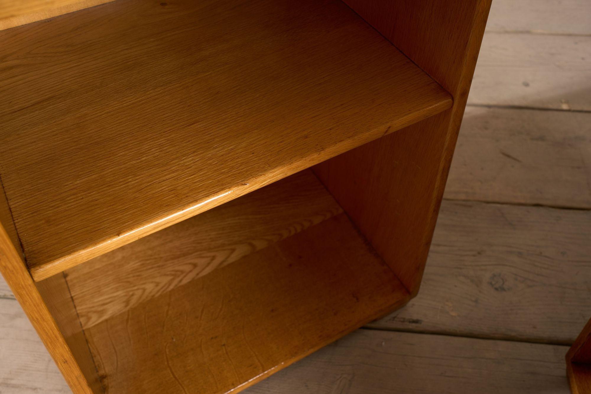 Pair of satin finish oak war department bedside tables For Sale 4