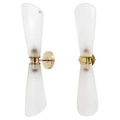 Pair of Satin Frosted Murano Glass Wall Sconces