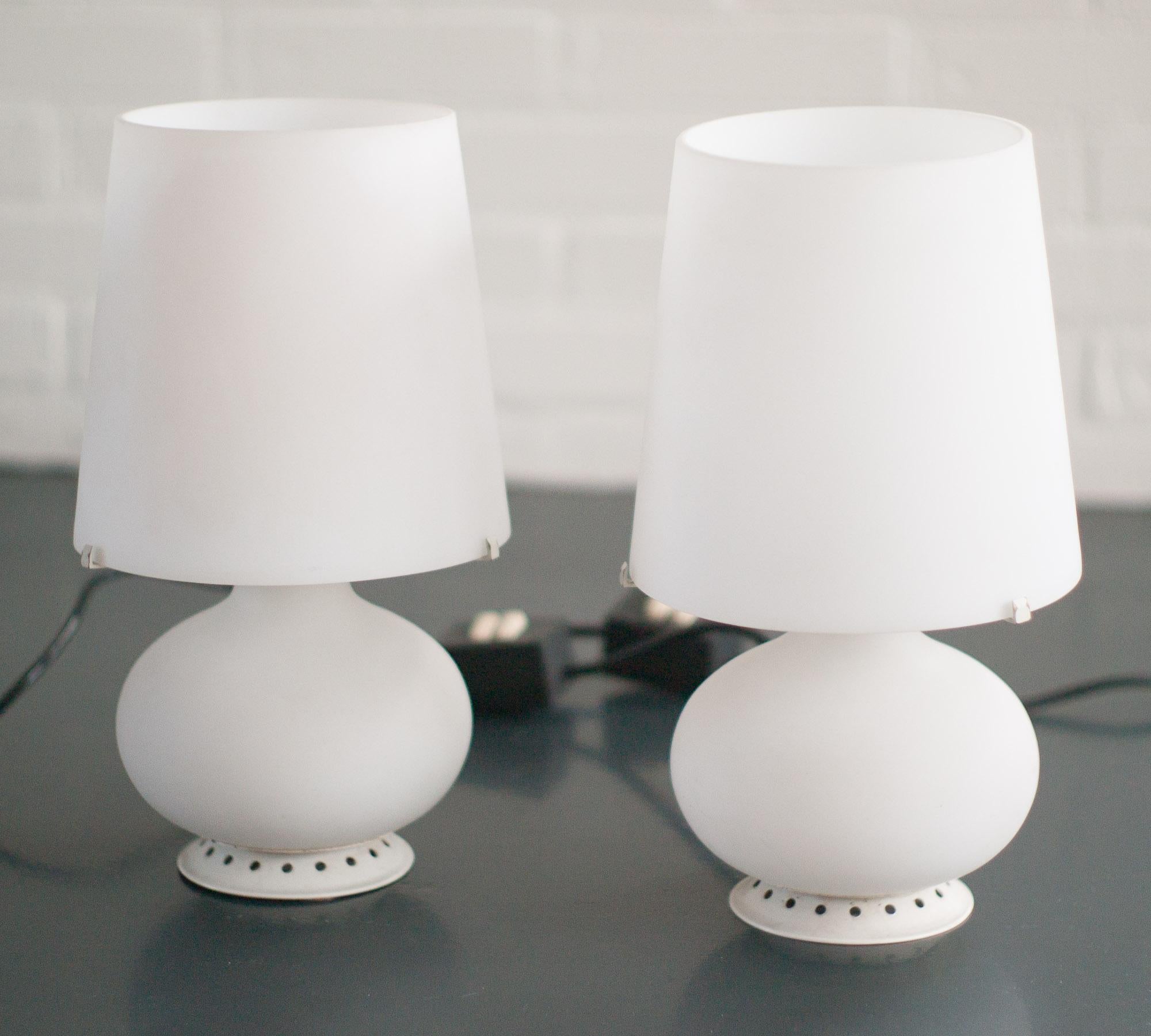 Enameled Pair of Satin Glass Table Lamps by Max Ingrand for Fontana Arte