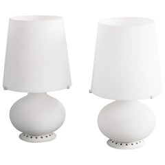 Pair of Satin Glass Table Lamps by Max Ingrand for Fontana Arte