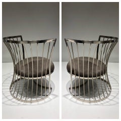 Loungesessel aus satiniertem Nickel von Russell Woodard, Paar