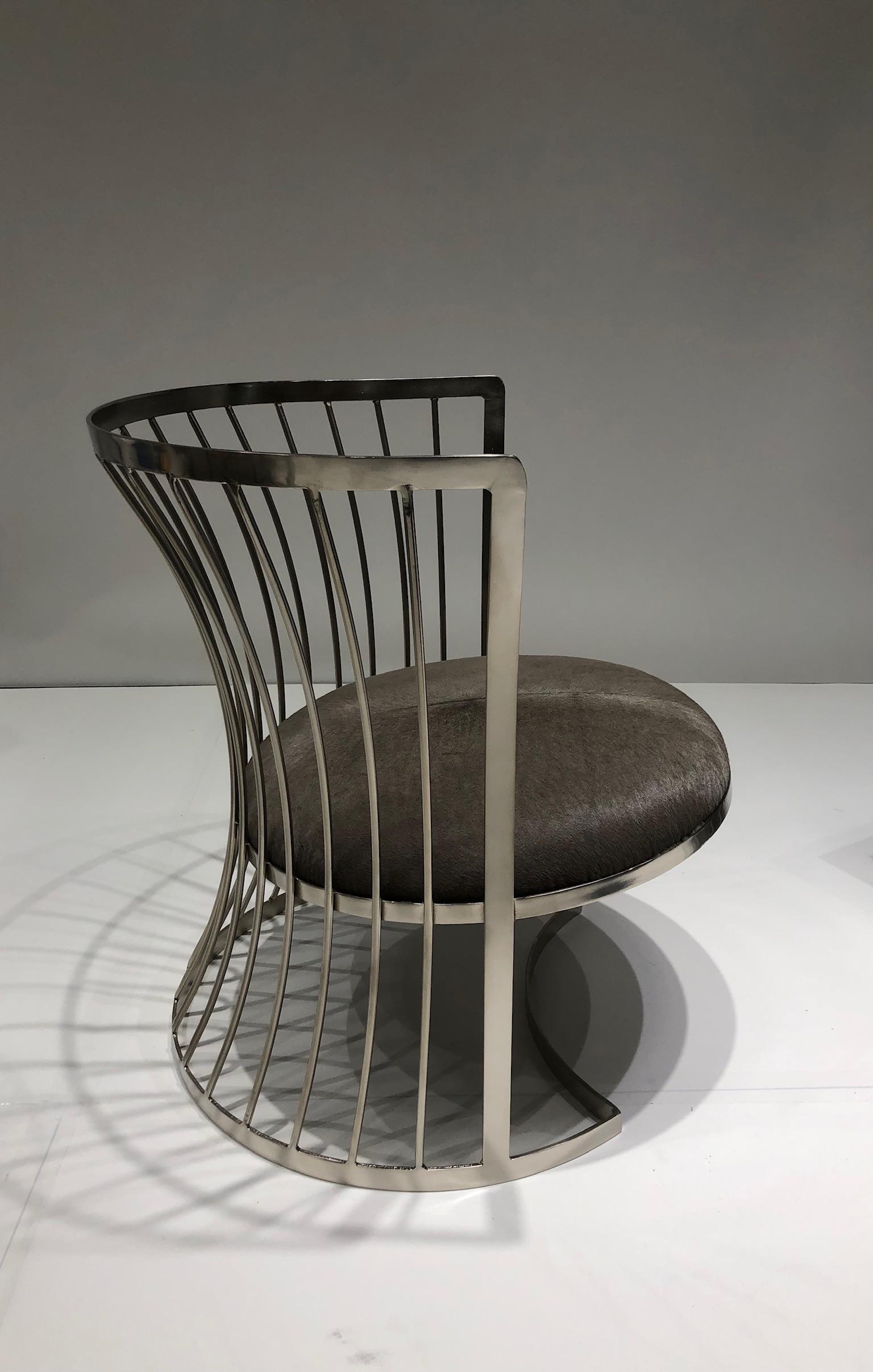 Milieu du XXe siècle Paire de chaises longues en nickel satiné de Russell Woodard en vente