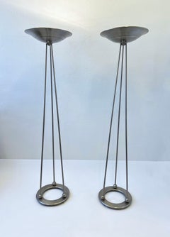 Pair of Satin Nickel Olympiad Torchiere Floor Lamp by Casella Lighting