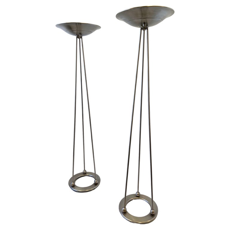 Pair of Satin Nickel Olympiad Torchiere Floor Lamp by Casella Lighting
