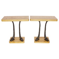 Pair of Satin Wood Console Tables Set over 19th Century Bronze Dolphins