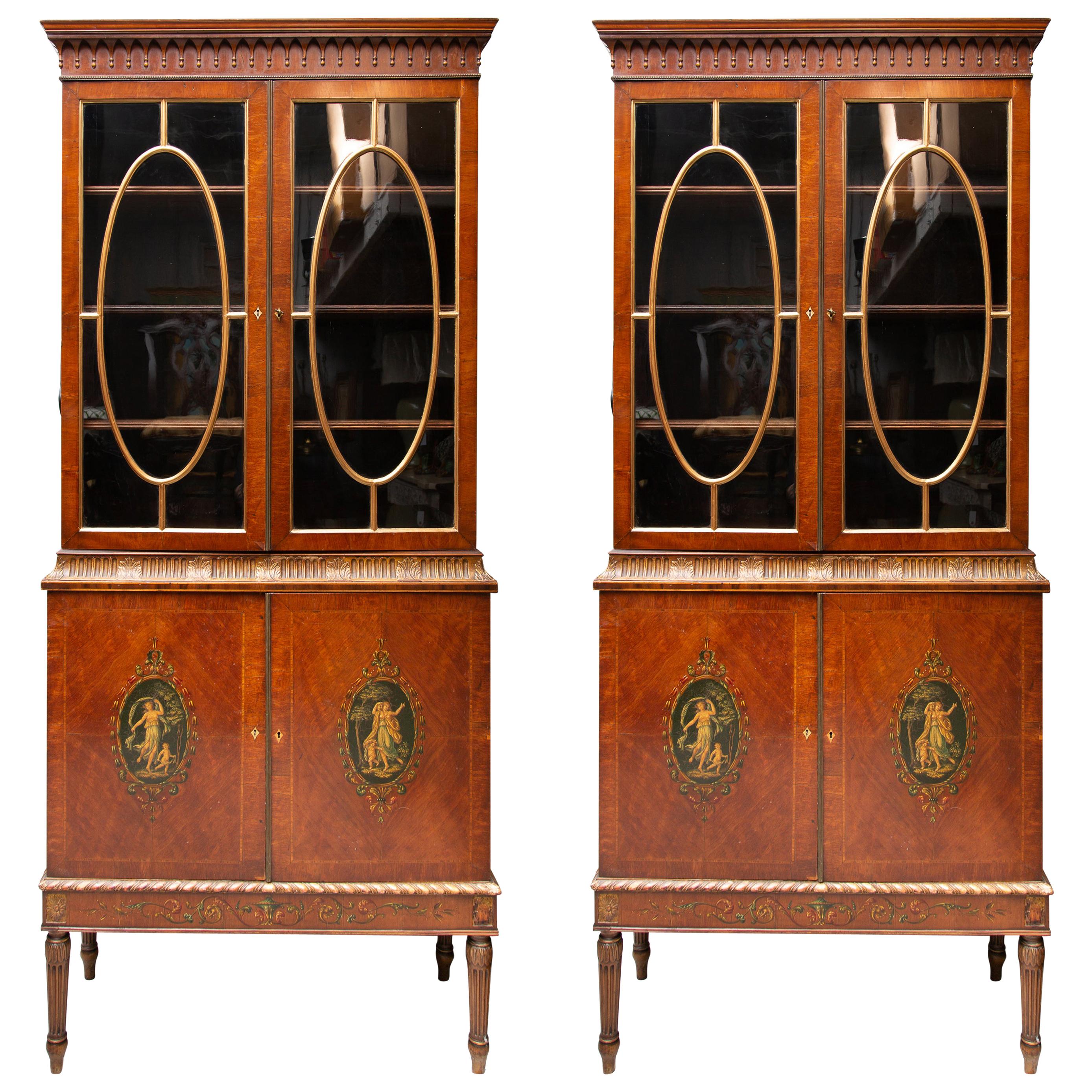 Satinwood Edwardian Adams Style Cabinets