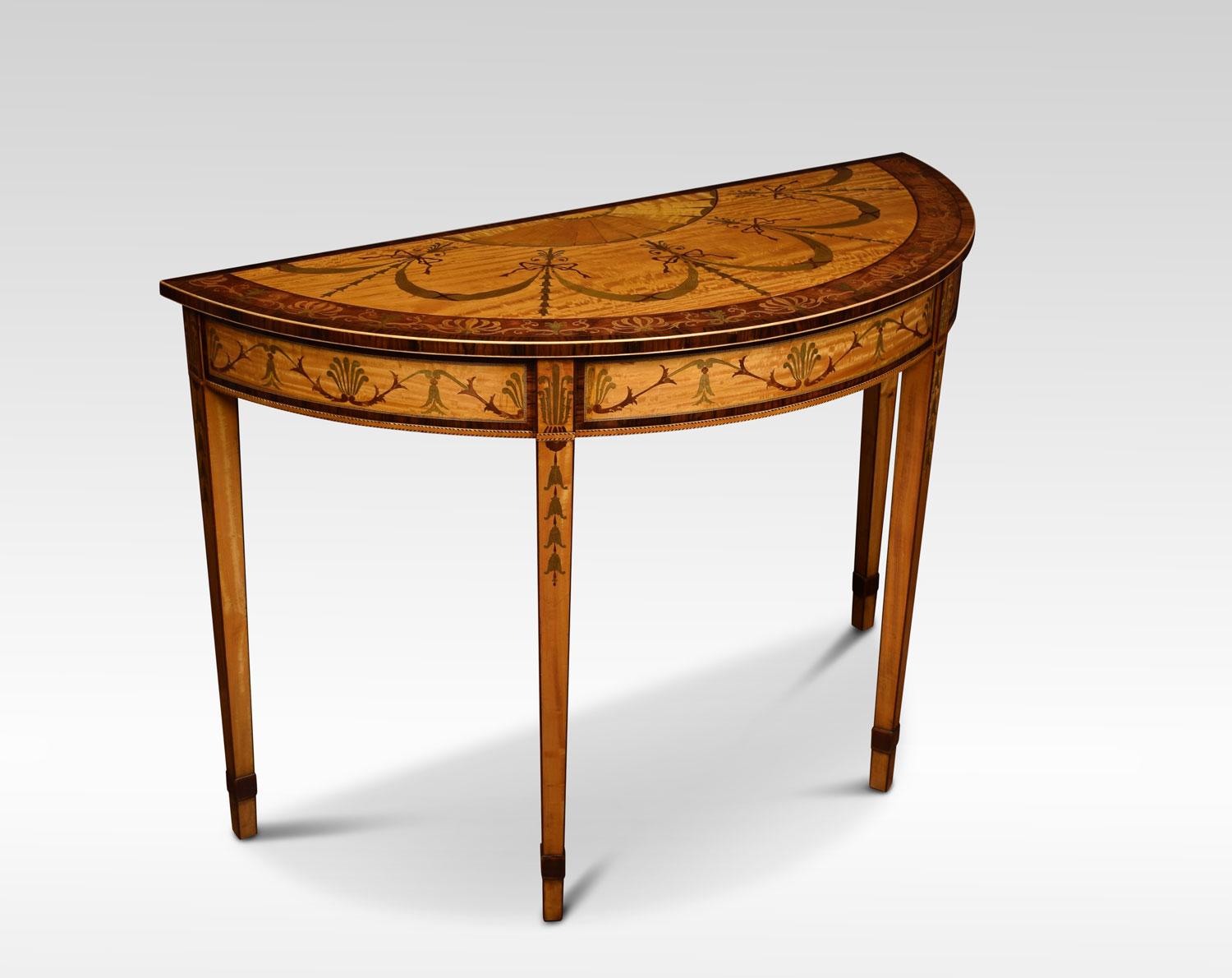 Pair of Satinwood Inlaid Neoclassical Style Demilune Console Tables In Good Condition In Cheshire, GB