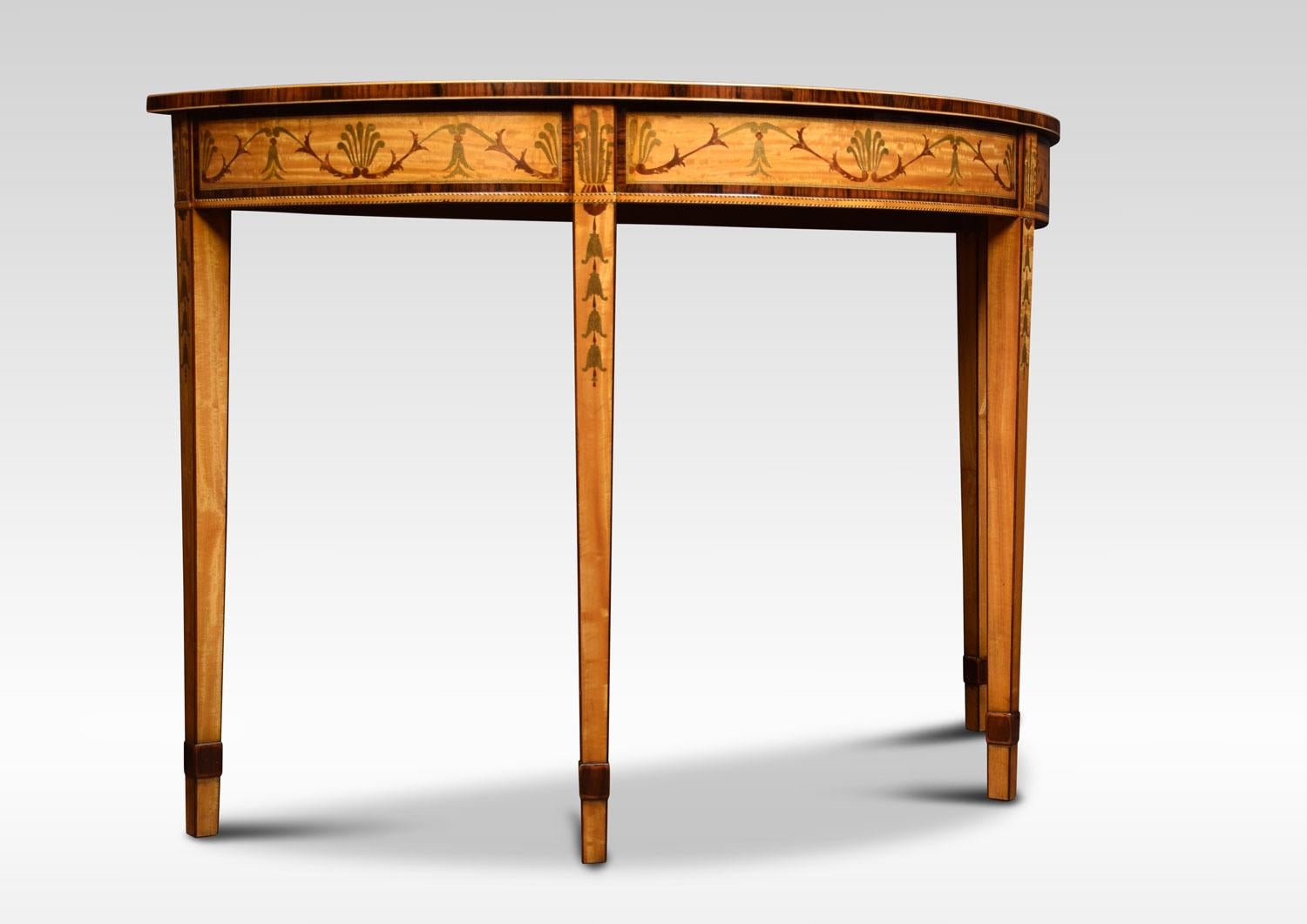 20th Century Pair of Satinwood Inlaid Neoclassical Style Demilune Console Tables