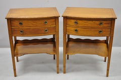 Pair of Satinwood Mahogany Sheraton Style Antique 2-Drawer Nightstand End Tables